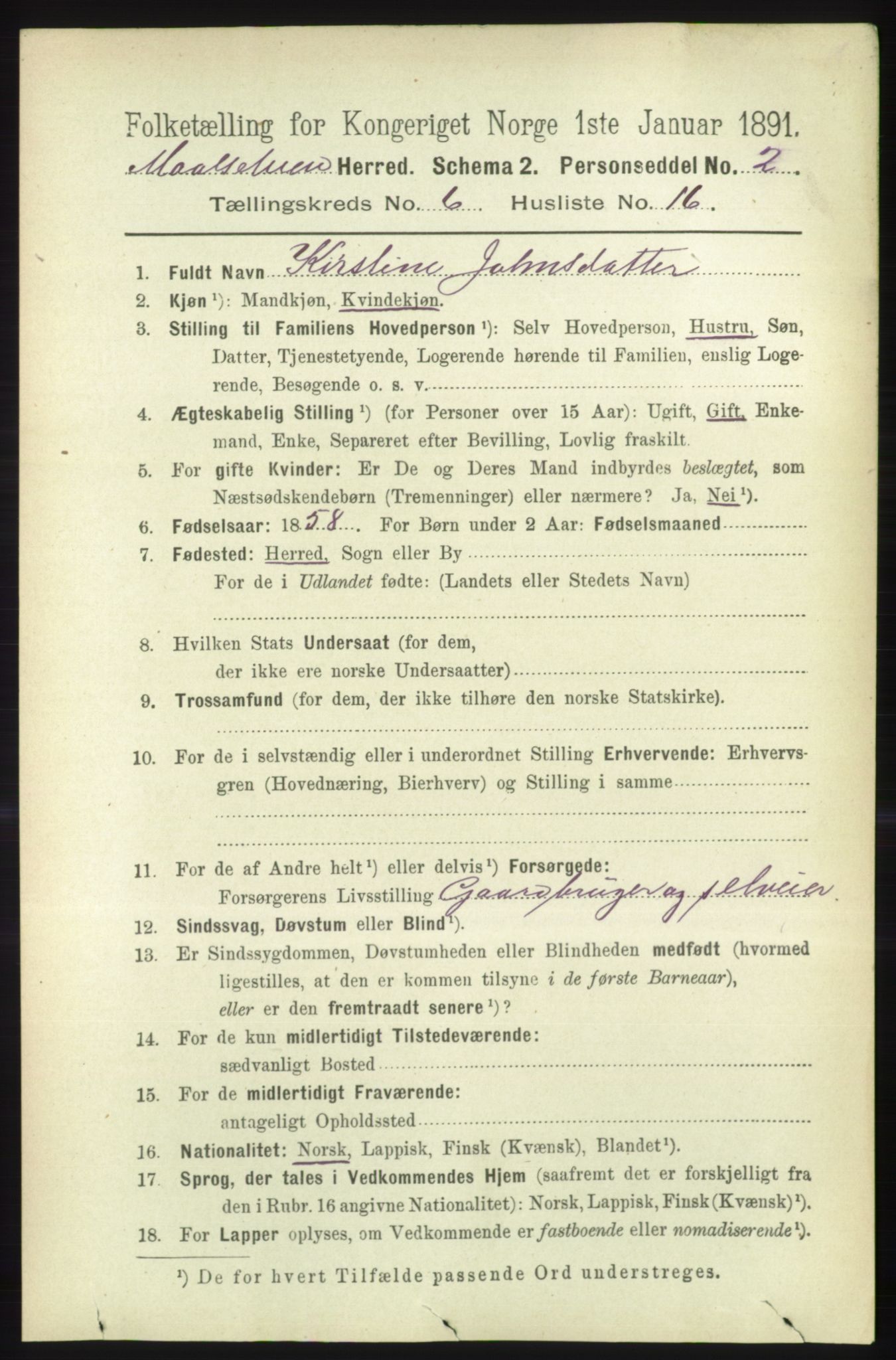 RA, 1891 census for 1924 Målselv, 1891, p. 2157