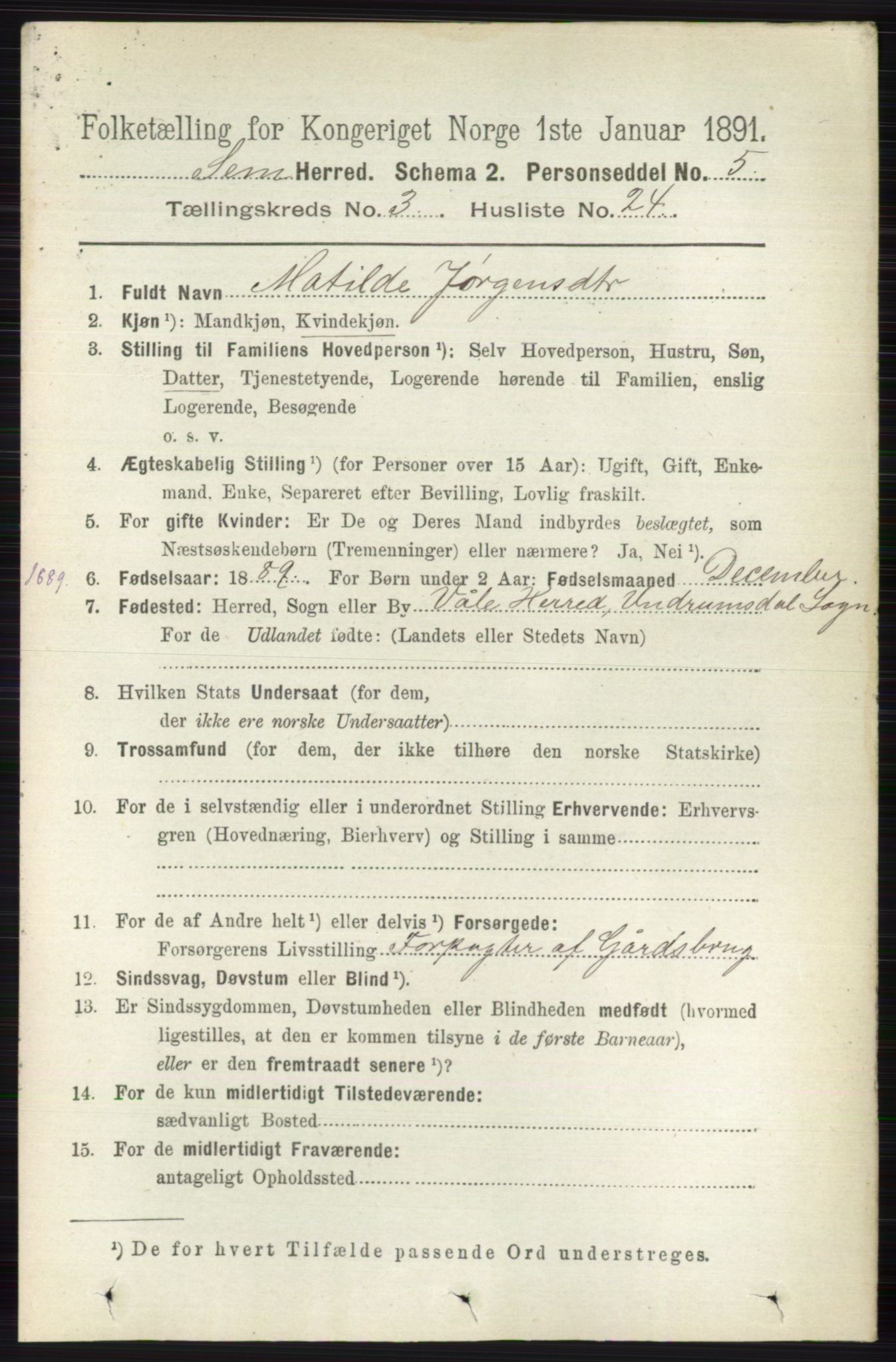 RA, 1891 census for 0721 Sem, 1891, p. 1205