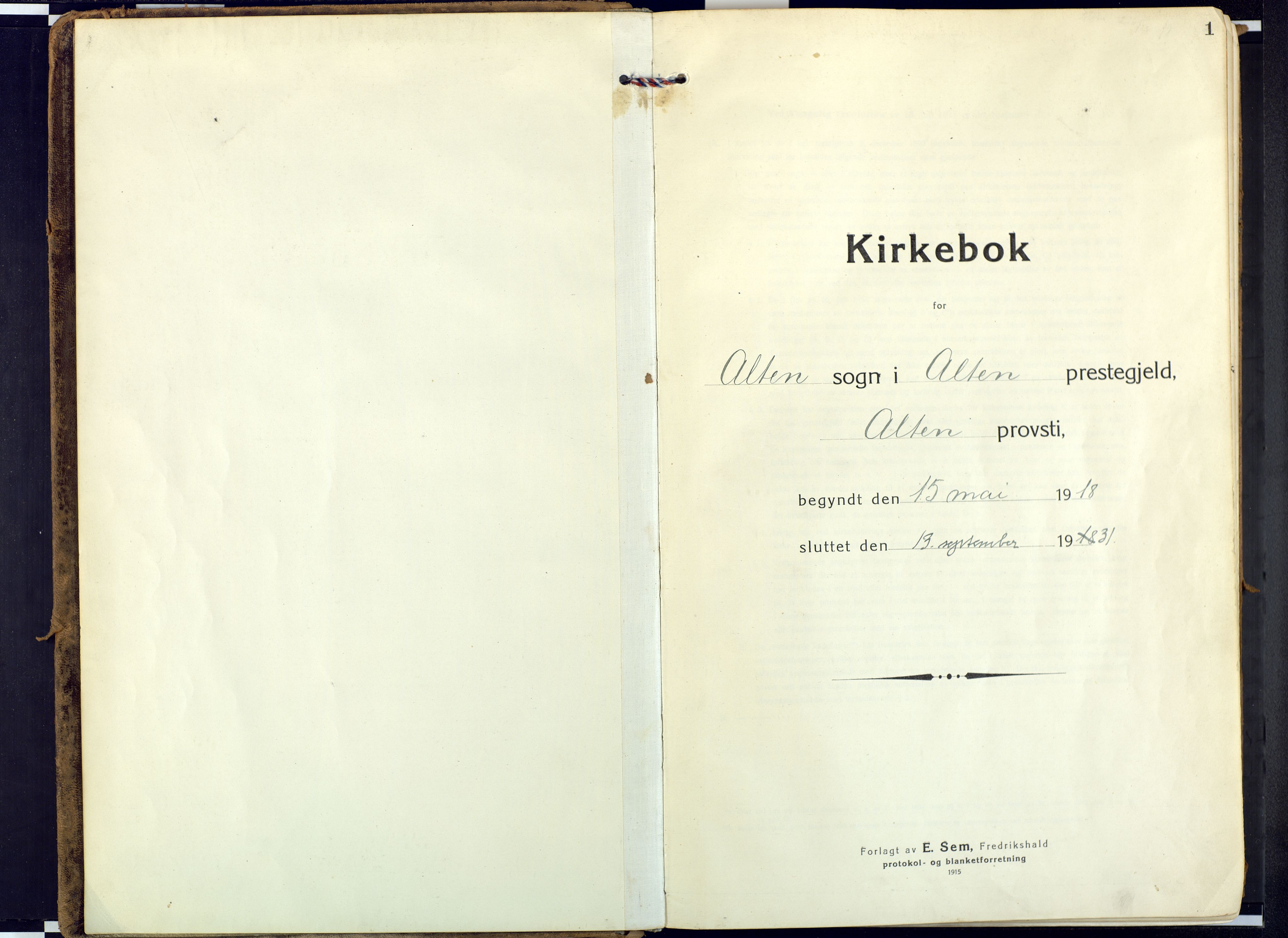 Alta sokneprestkontor, SATØ/S-1338/H/Ha: Parish register (official) no. 6, 1918-1931, p. 1