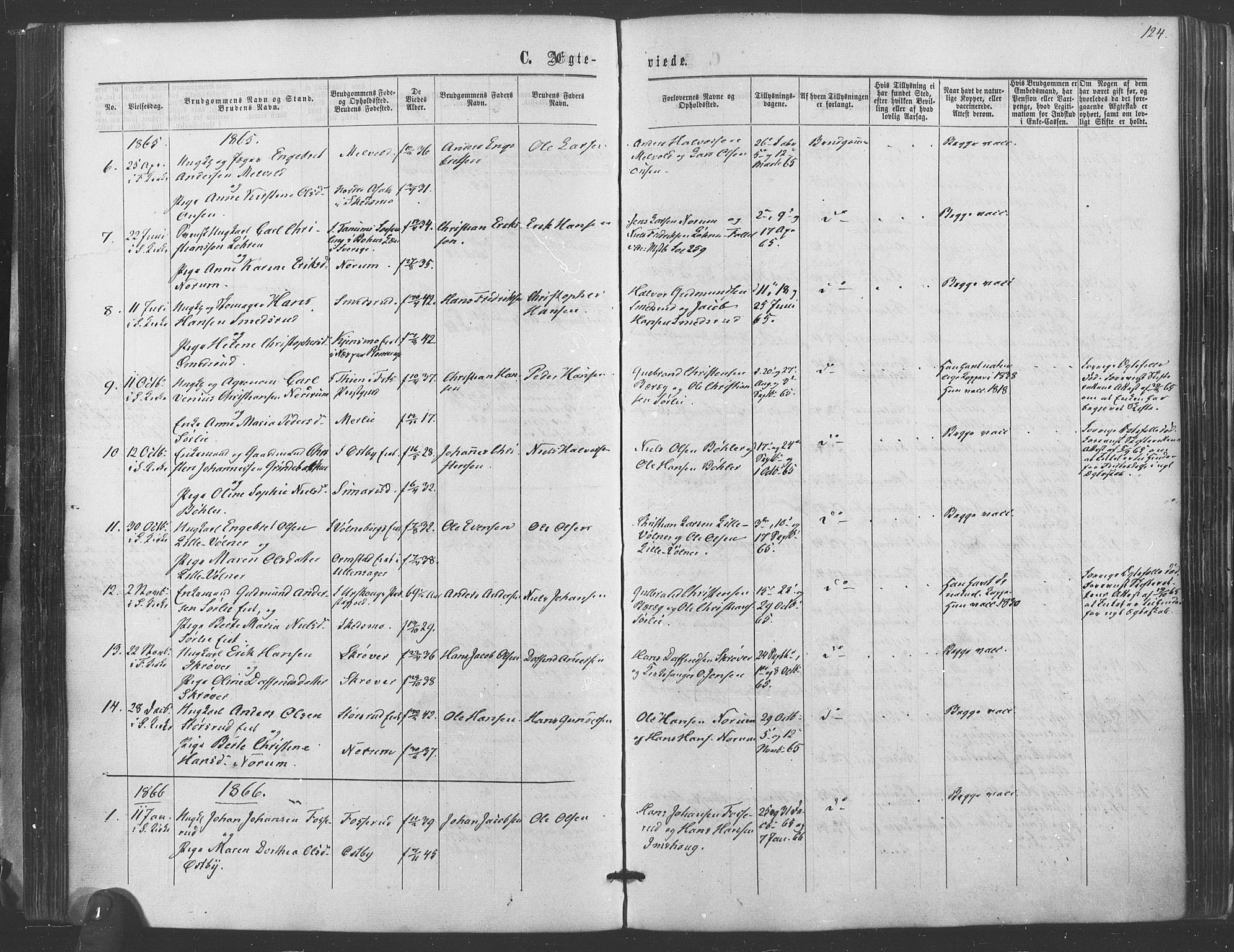 Sørum prestekontor Kirkebøker, SAO/A-10303/F/Fa/L0006: Parish register (official) no. I 6, 1864-1877, p. 124