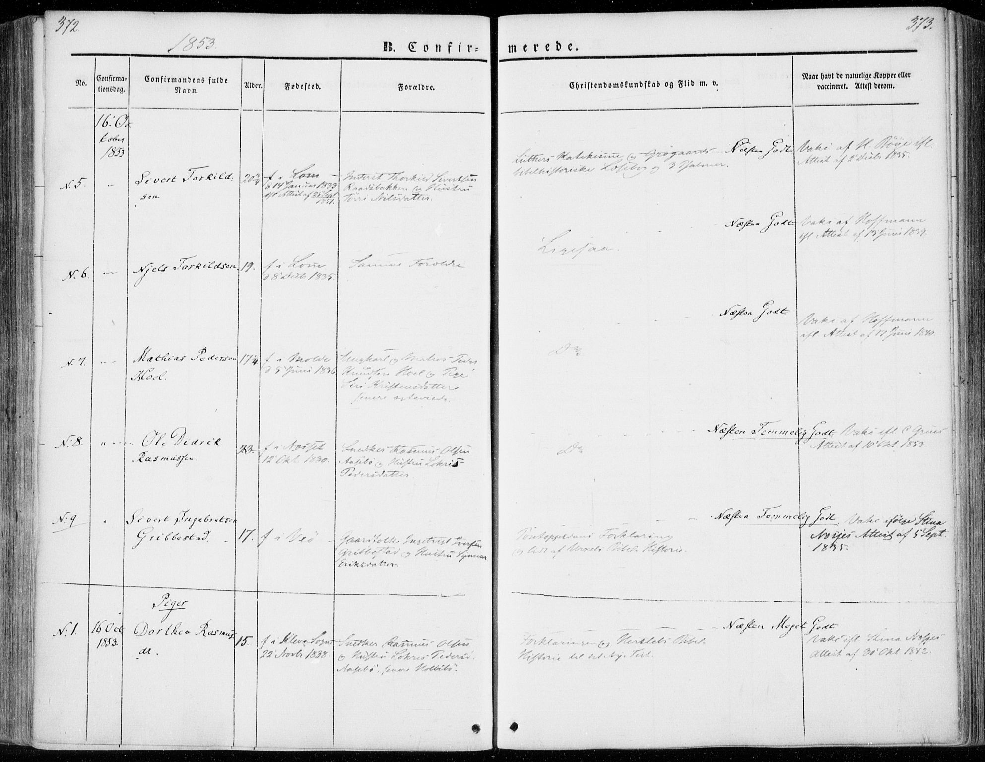 Ministerialprotokoller, klokkerbøker og fødselsregistre - Møre og Romsdal, AV/SAT-A-1454/558/L0689: Parish register (official) no. 558A03, 1843-1872, p. 372-373