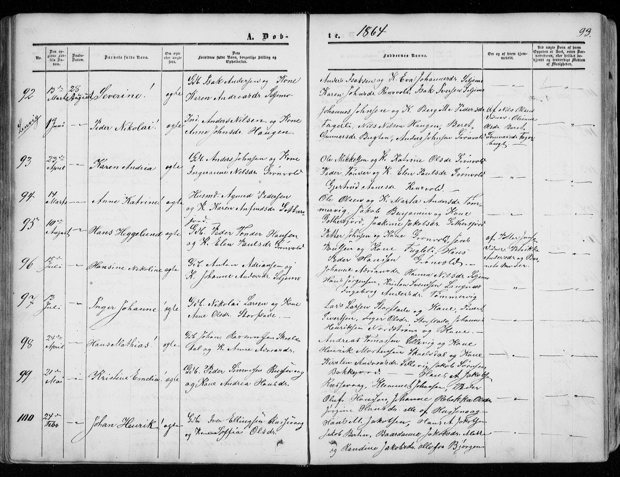 Tranøy sokneprestkontor, SATØ/S-1313/I/Ia/Iaa/L0007kirke: Parish register (official) no. 7, 1856-1866, p. 93