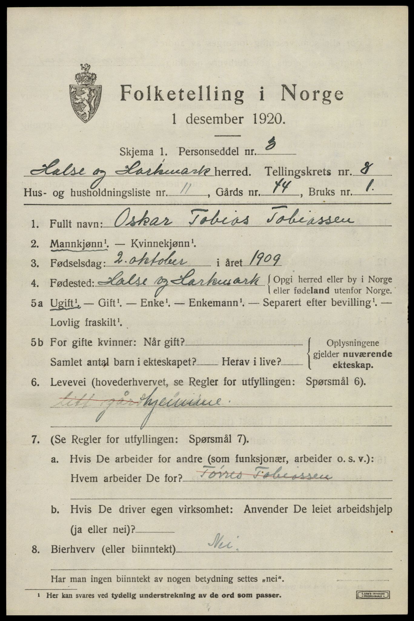 SAK, 1920 census for Halse og Harkmark, 1920, p. 4423