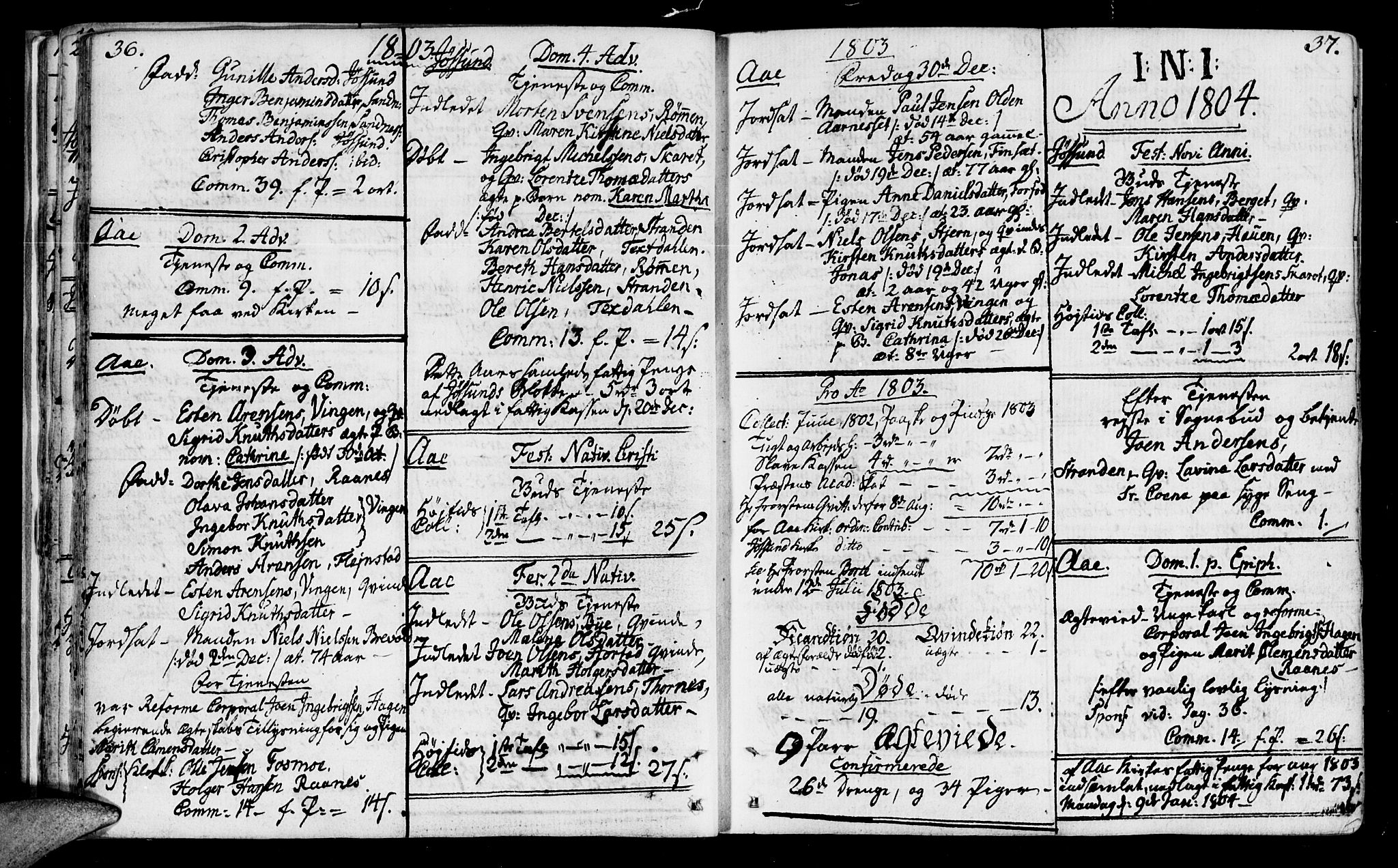 Ministerialprotokoller, klokkerbøker og fødselsregistre - Sør-Trøndelag, SAT/A-1456/655/L0674: Parish register (official) no. 655A03, 1802-1826, p. 36-37