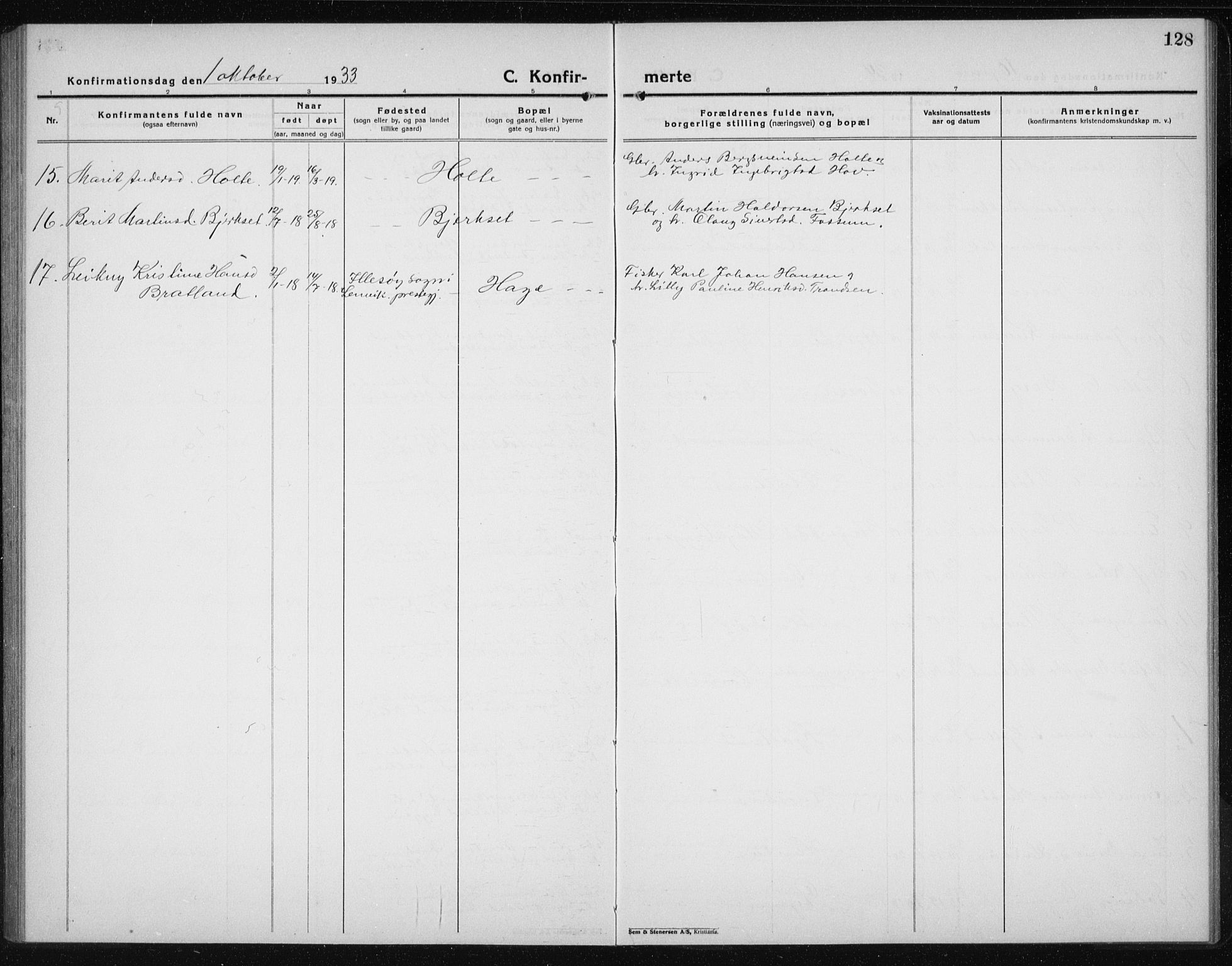 Ministerialprotokoller, klokkerbøker og fødselsregistre - Sør-Trøndelag, AV/SAT-A-1456/689/L1045: Parish register (copy) no. 689C04, 1923-1940, p. 128