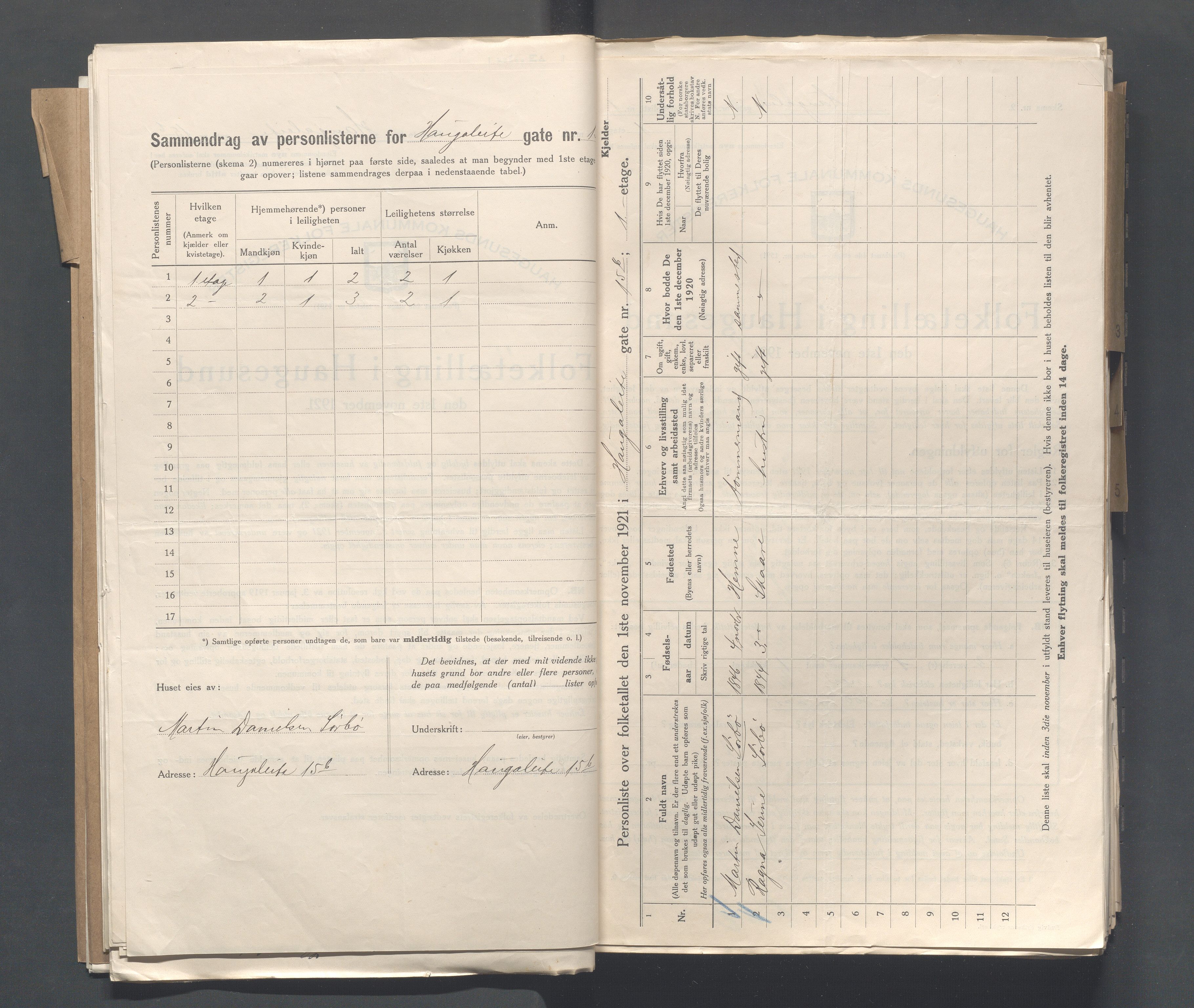 IKAR, Local census 1.11.1921 for Haugesund, 1921, p. 1891