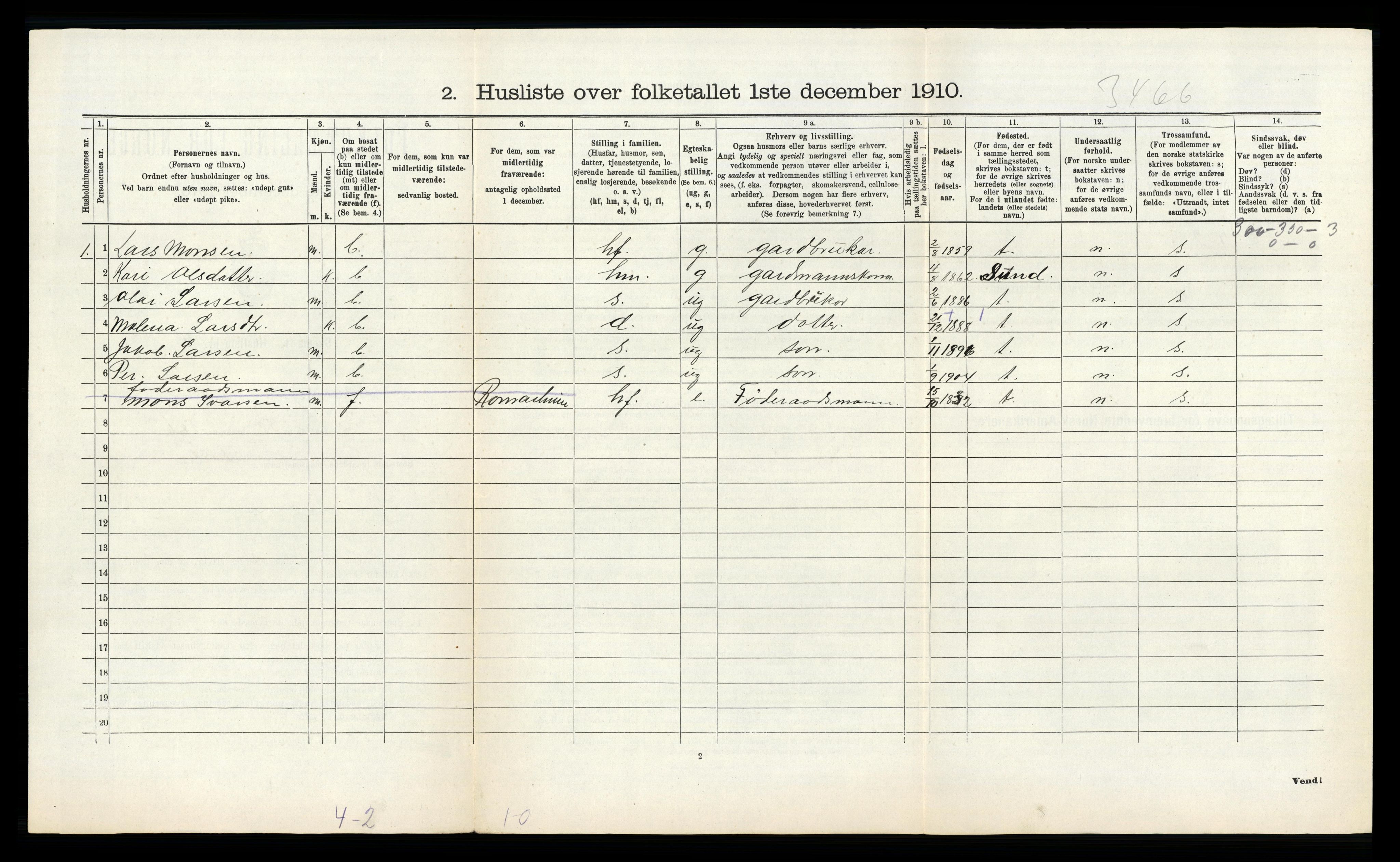 RA, 1910 census for Hosanger, 1910, p. 655