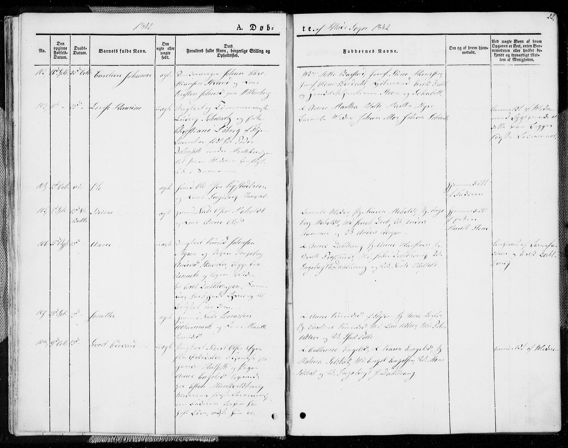 Ministerialprotokoller, klokkerbøker og fødselsregistre - Sør-Trøndelag, AV/SAT-A-1456/606/L0290: Parish register (official) no. 606A05, 1841-1847, p. 22