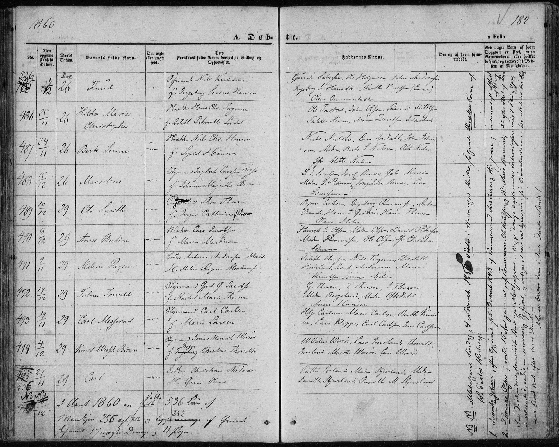 Domkirken sokneprestkontor, AV/SAST-A-101812/001/30/30BA/L0017: Parish register (official) no. A 16, 1855-1867, p. 182