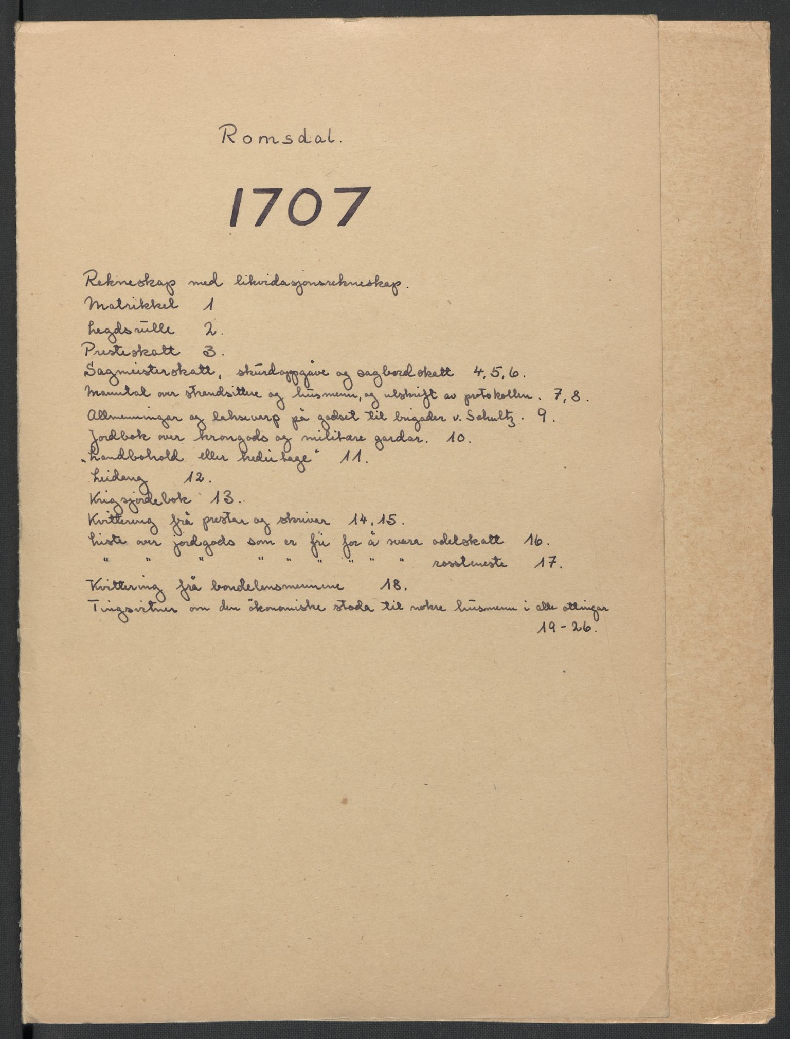 Rentekammeret inntil 1814, Reviderte regnskaper, Fogderegnskap, AV/RA-EA-4092/R55/L3658: Fogderegnskap Romsdal, 1707-1708, p. 2