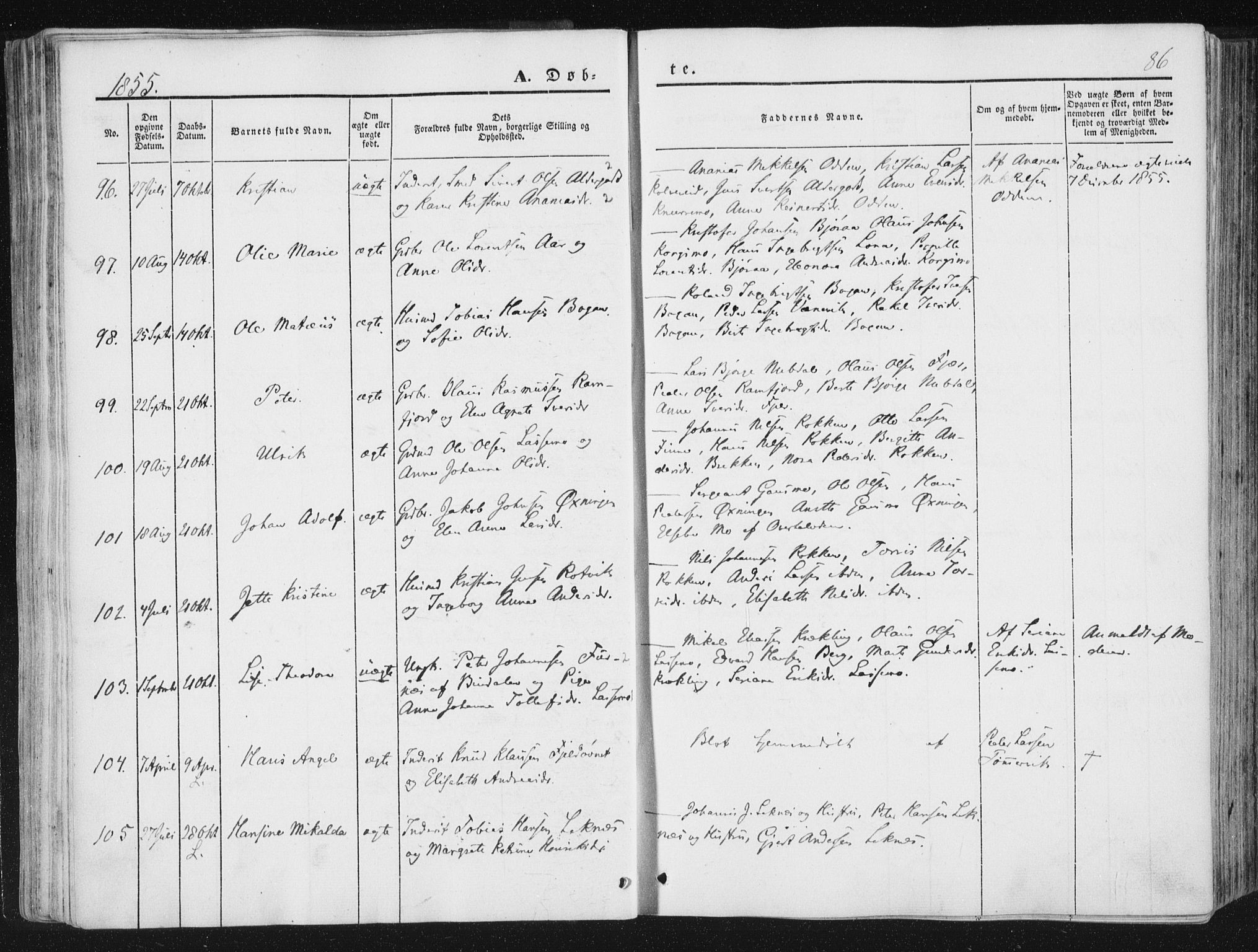 Ministerialprotokoller, klokkerbøker og fødselsregistre - Nord-Trøndelag, AV/SAT-A-1458/780/L0640: Parish register (official) no. 780A05, 1845-1856, p. 86