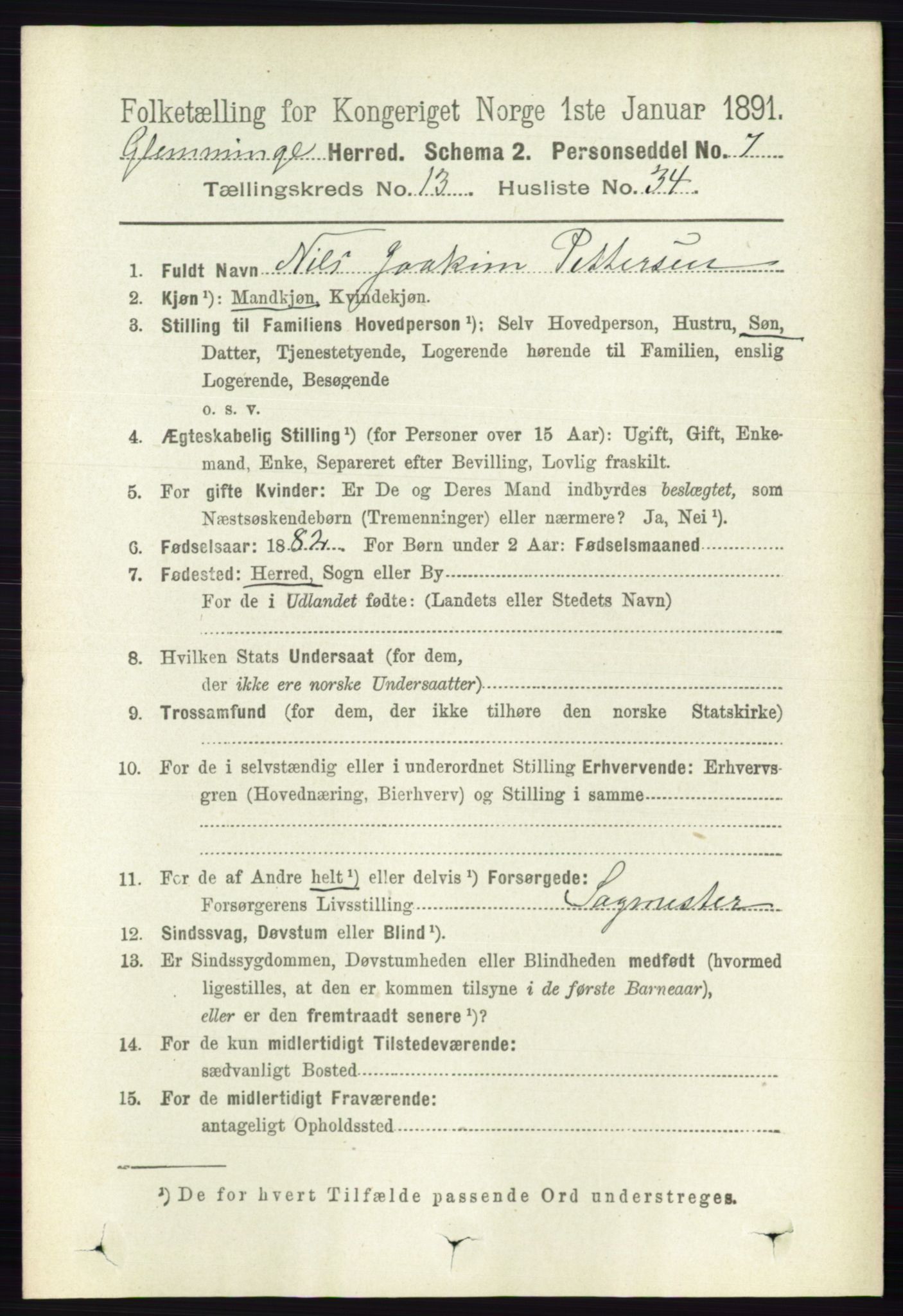 RA, 1891 census for 0132 Glemmen, 1891, p. 11442