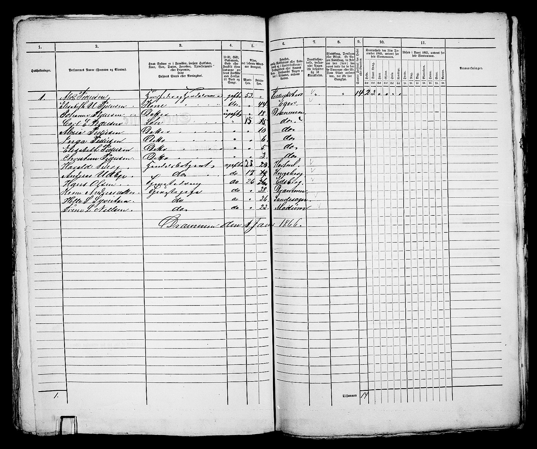 RA, 1865 census for Bragernes in Drammen, 1865, p. 426