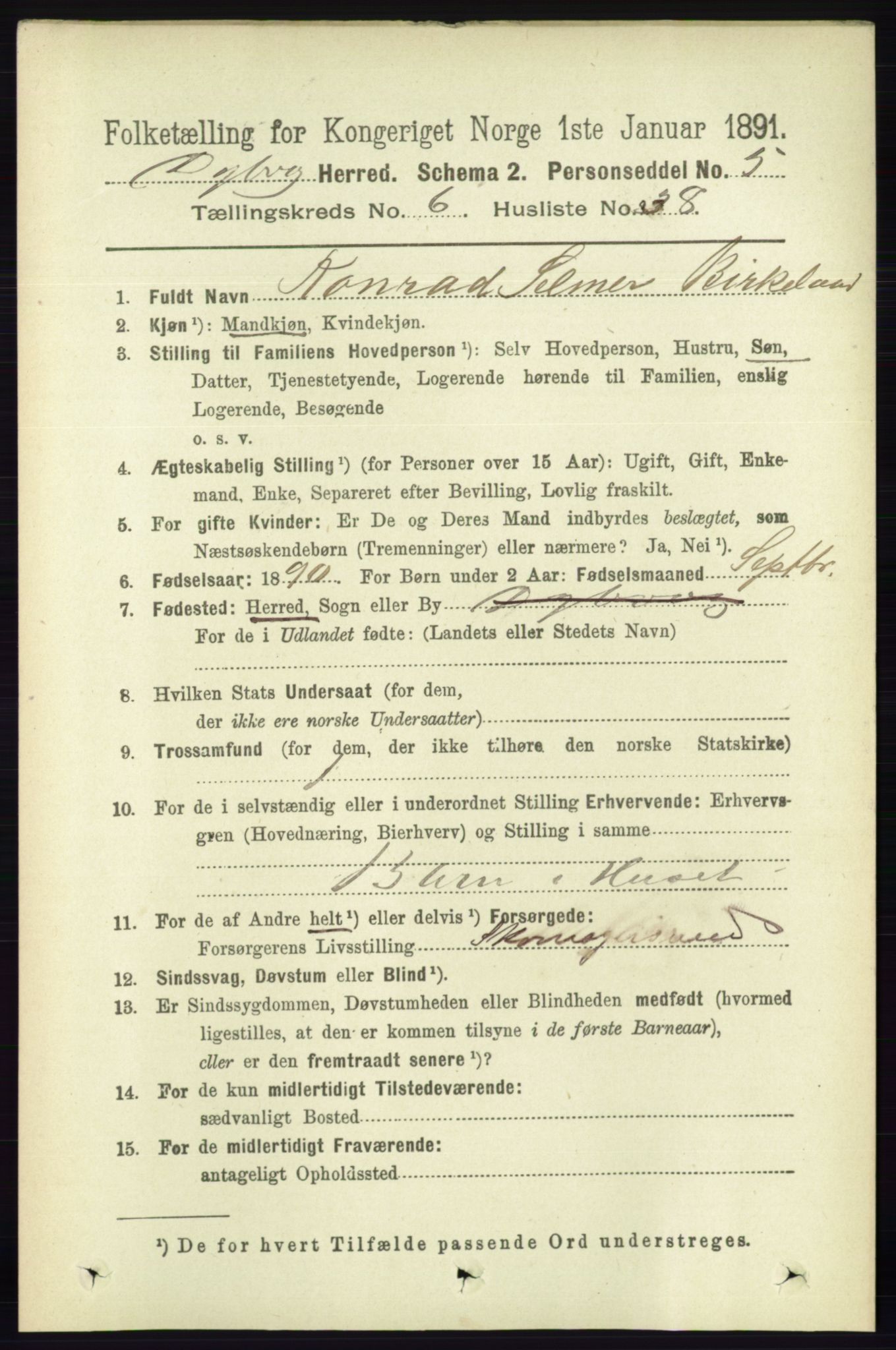 RA, 1891 census for 0915 Dypvåg, 1891, p. 2004