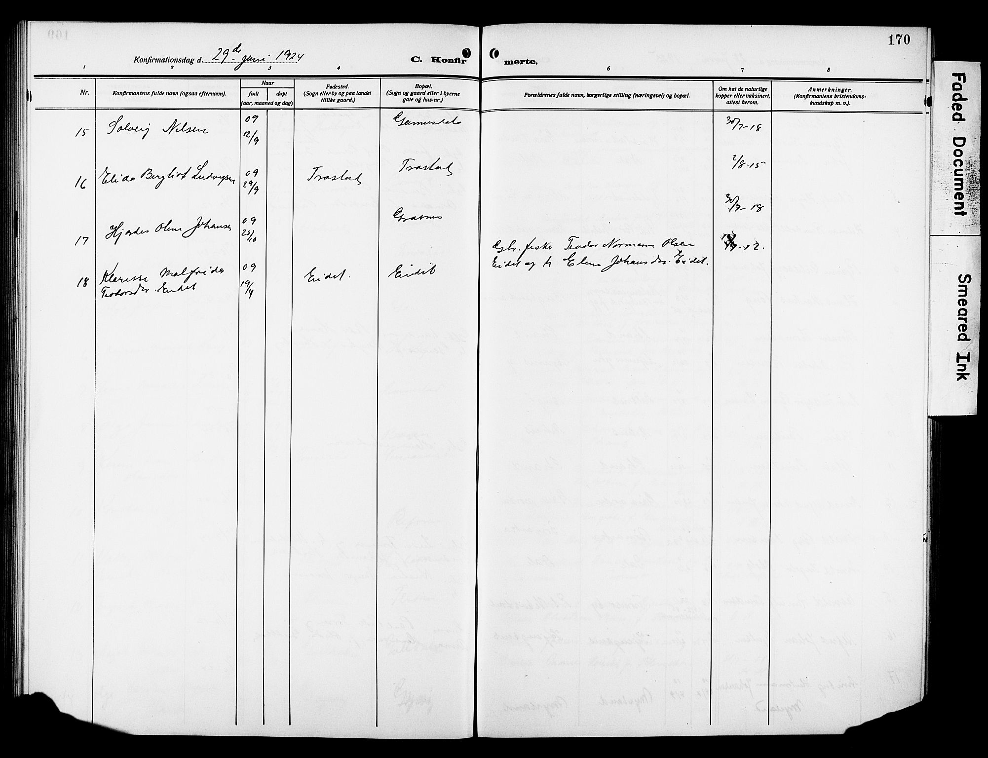 Kvæfjord sokneprestkontor, AV/SATØ-S-1323/G/Ga/Gab/L0006klokker: Parish register (copy) no. 6, 1912-1931, p. 170