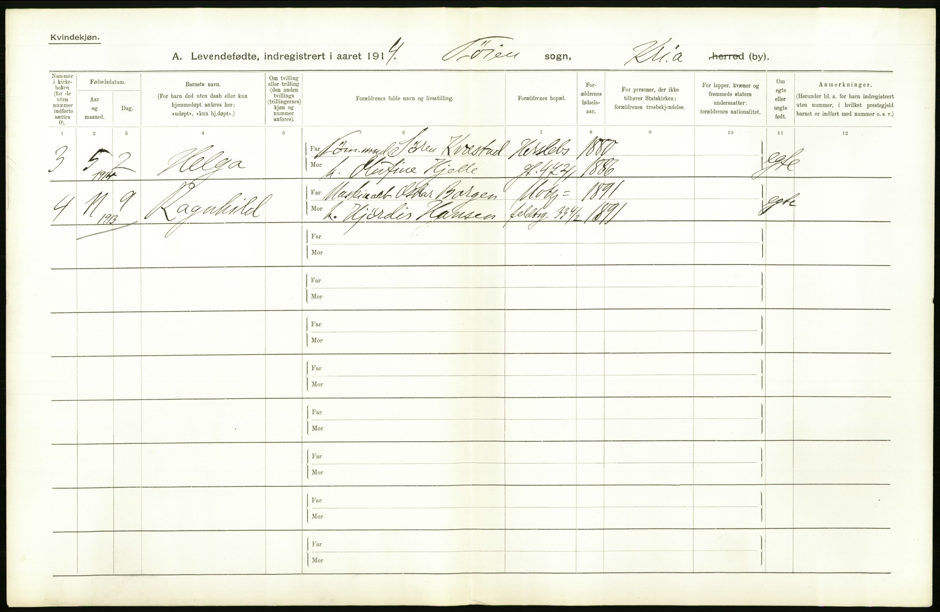 Statistisk sentralbyrå, Sosiodemografiske emner, Befolkning, AV/RA-S-2228/D/Df/Dfb/Dfbd/L0005: Kristiania: Levendefødte menn og kvinner., 1914, p. 416