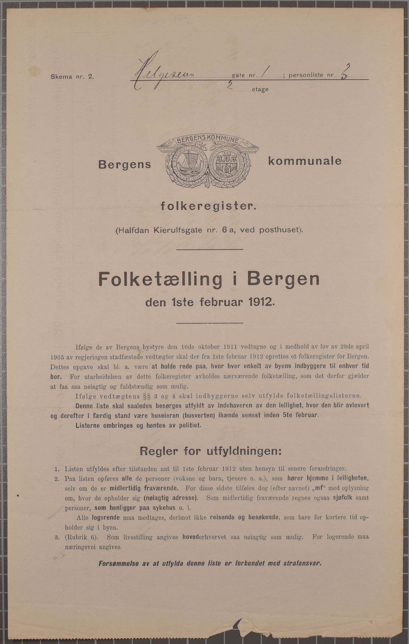 SAB, Municipal Census 1912 for Bergen, 1912, p. 1984