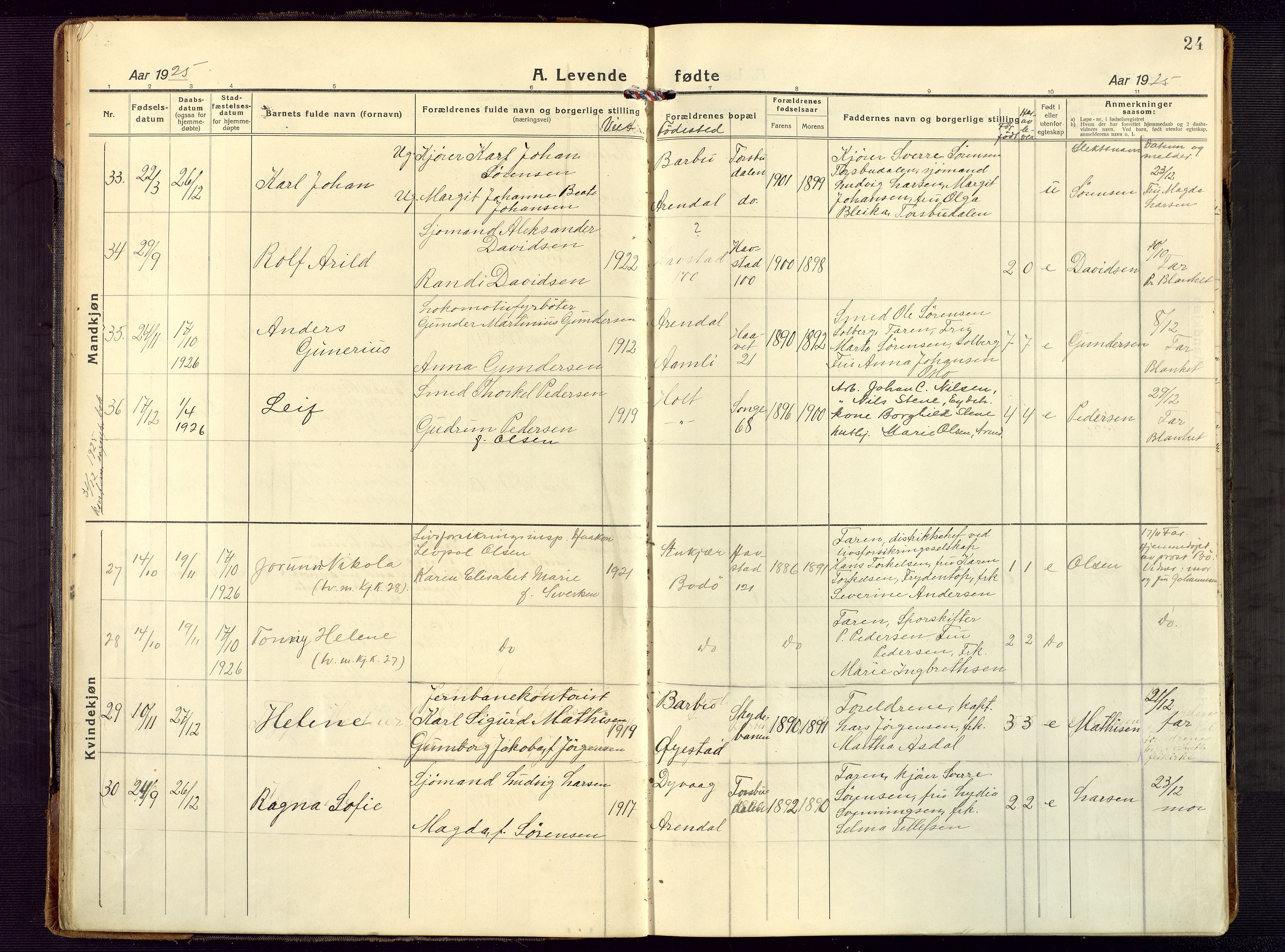 Barbu sokneprestkontor, AV/SAK-1111-0003/F/Fb/L0005: Parish register (copy) no. B 5, 1923-1946, p. 24