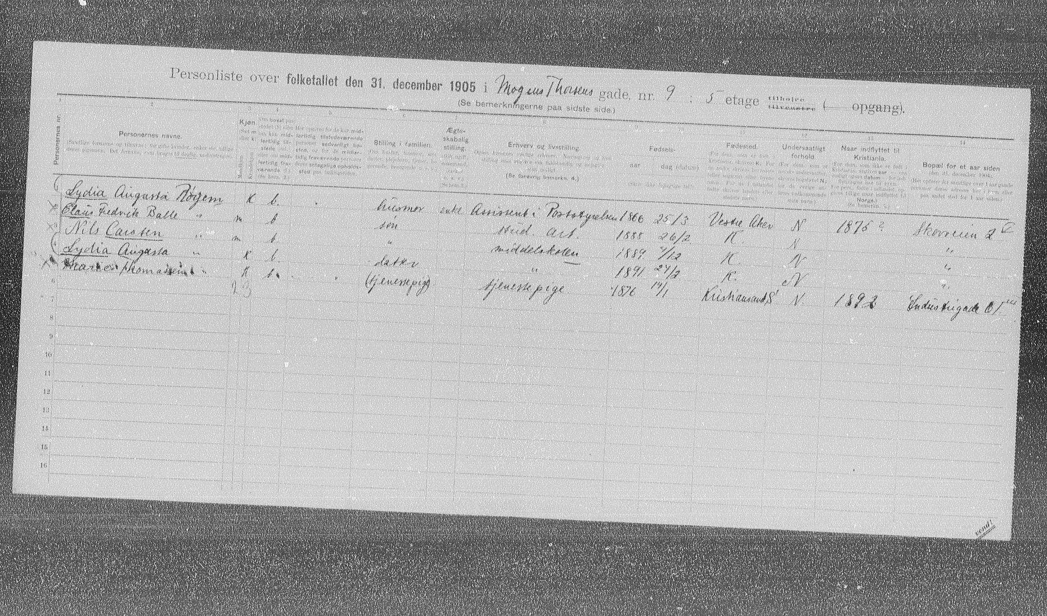 OBA, Municipal Census 1905 for Kristiania, 1905, p. 34485