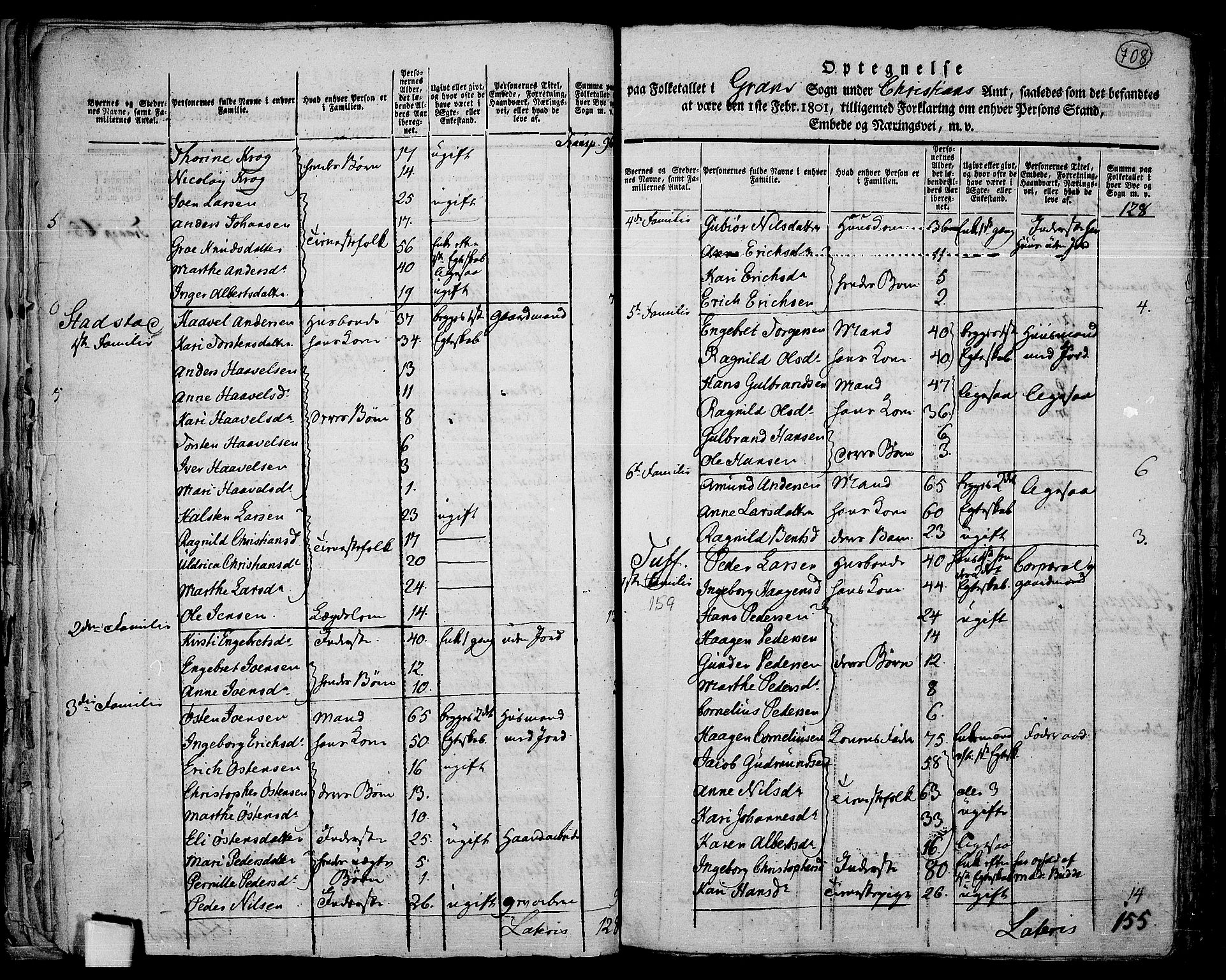 RA, 1801 census for 0534P Gran, 1801, p. 707b-708a