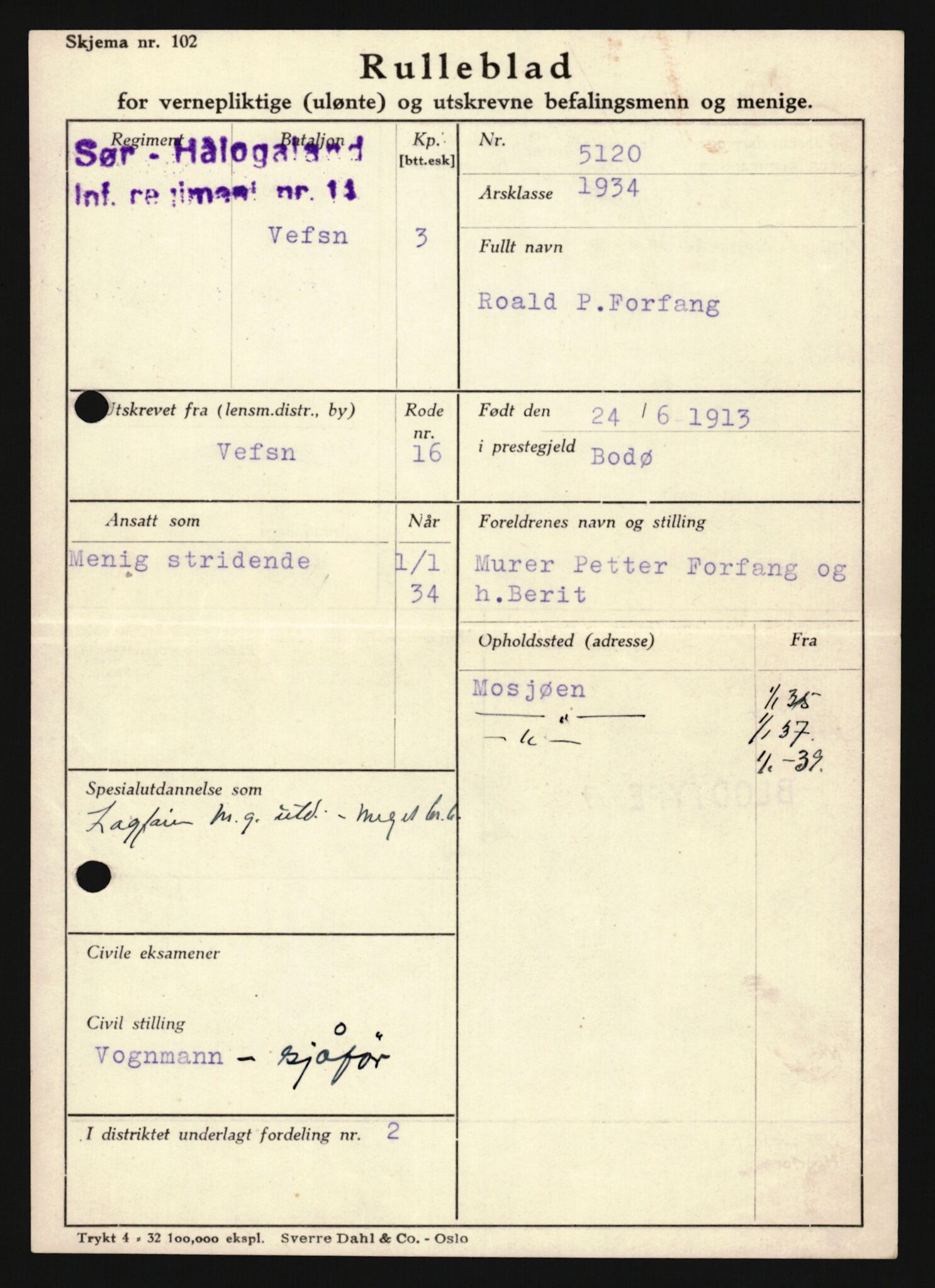 Forsvaret, Sør-Hålogaland landforsvar, AV/RA-RAFA-2552/P/Pa/L0302: Personellmapper for slettet personell, yrkesbefal og vernepliktig befal, født 1913-1916, 1932-1976, p. 51