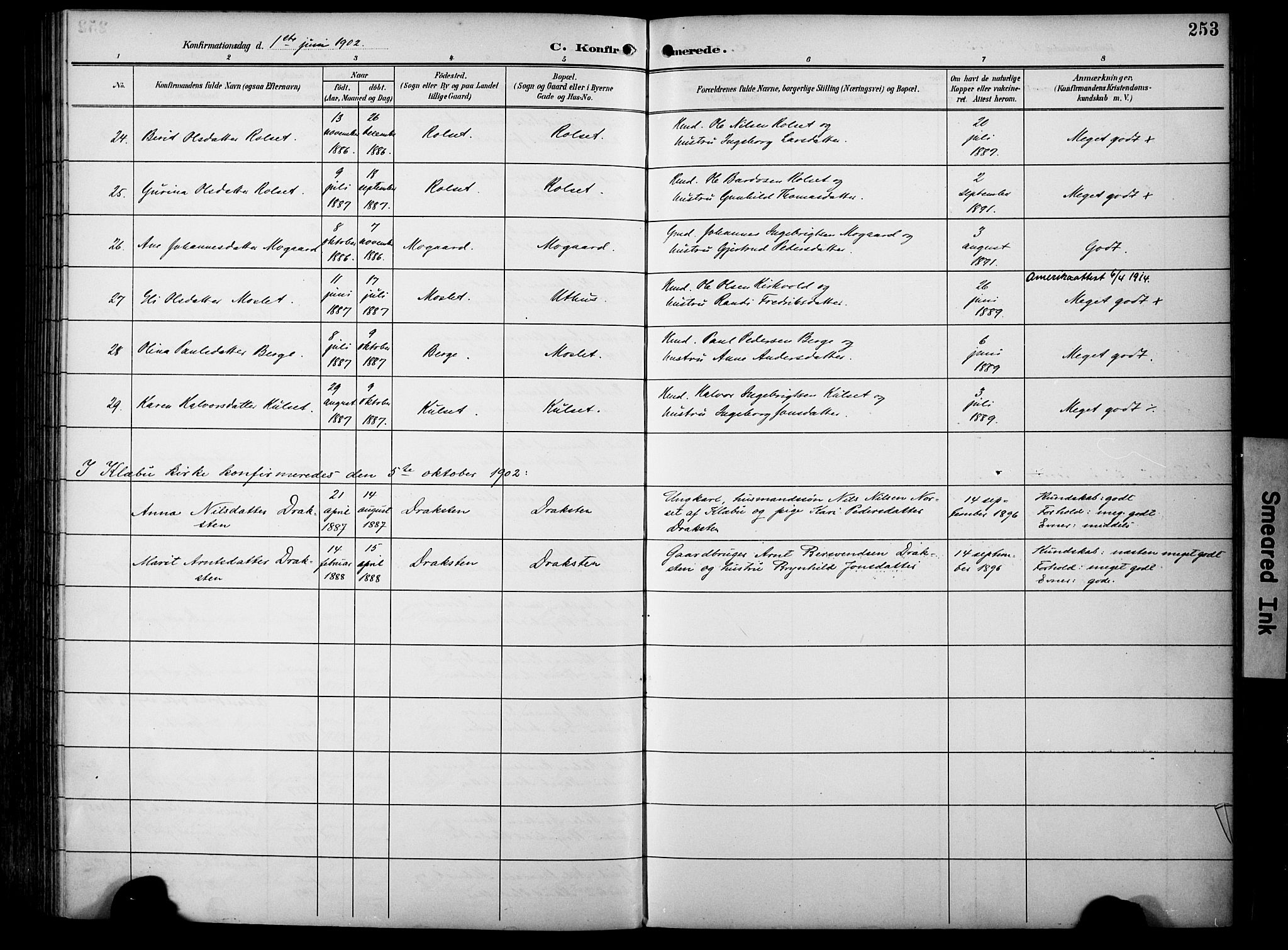 Ministerialprotokoller, klokkerbøker og fødselsregistre - Sør-Trøndelag, AV/SAT-A-1456/695/L1149: Parish register (official) no. 695A09, 1891-1902, p. 253