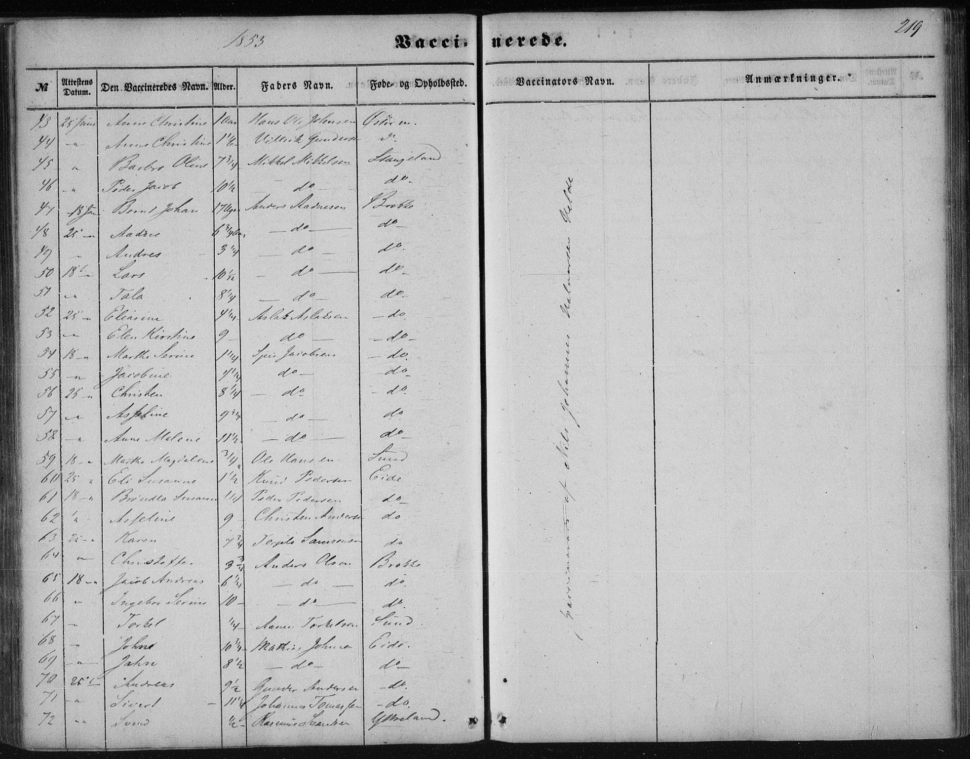 Avaldsnes sokneprestkontor, AV/SAST-A -101851/H/Ha/Haa/L0009: Parish register (official) no. A 9, 1853-1865, p. 219