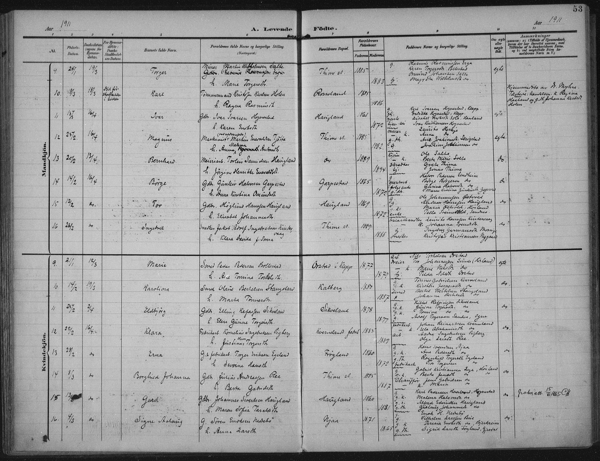 Lye sokneprestkontor, AV/SAST-A-101794/002/A/L0001: Parish register (official) no. A 12, 1904-1920, p. 53