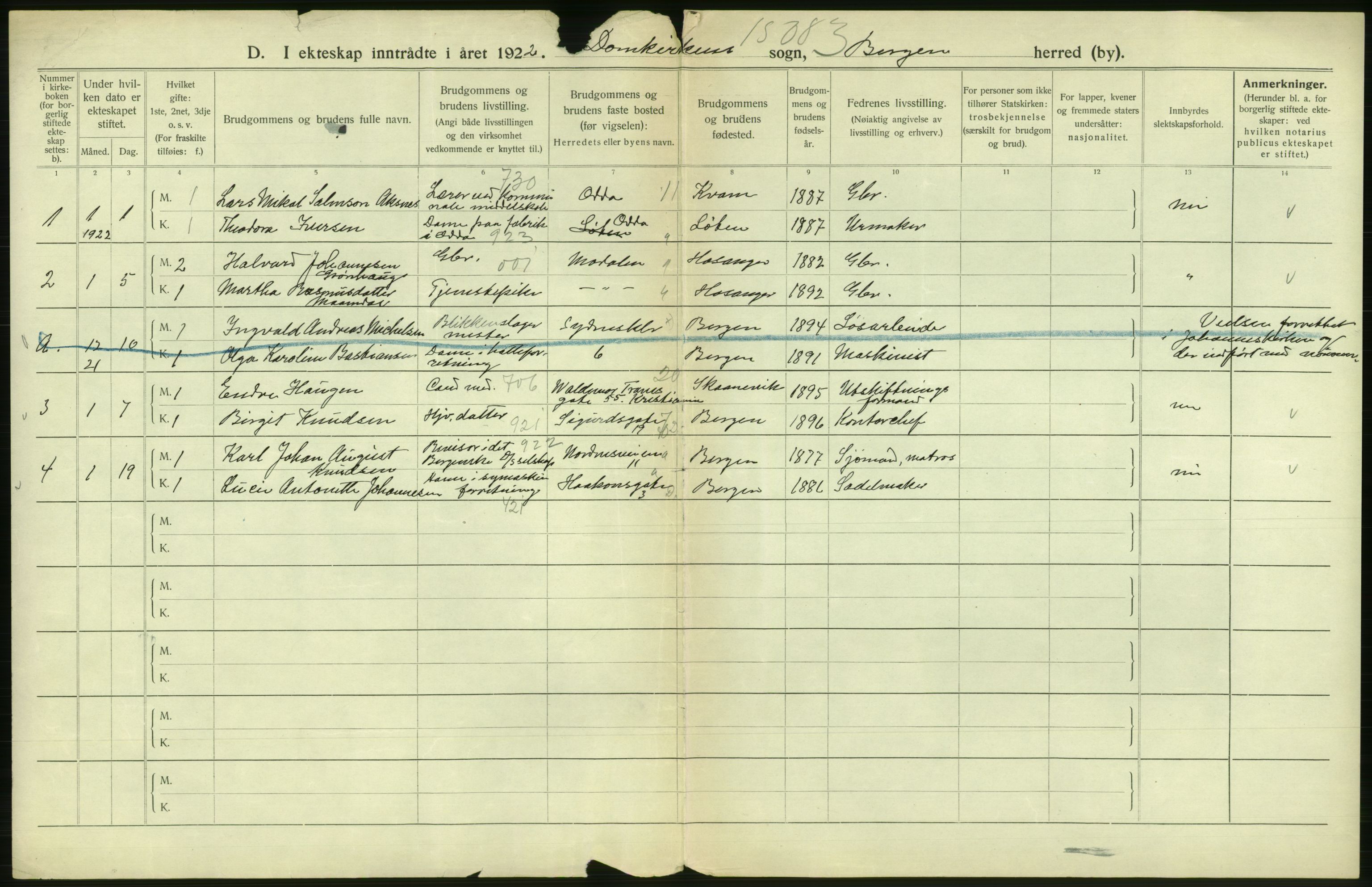 Statistisk sentralbyrå, Sosiodemografiske emner, Befolkning, AV/RA-S-2228/D/Df/Dfc/Dfcb/L0030: Bergen: Gifte, døde, dødfødte., 1922, p. 242