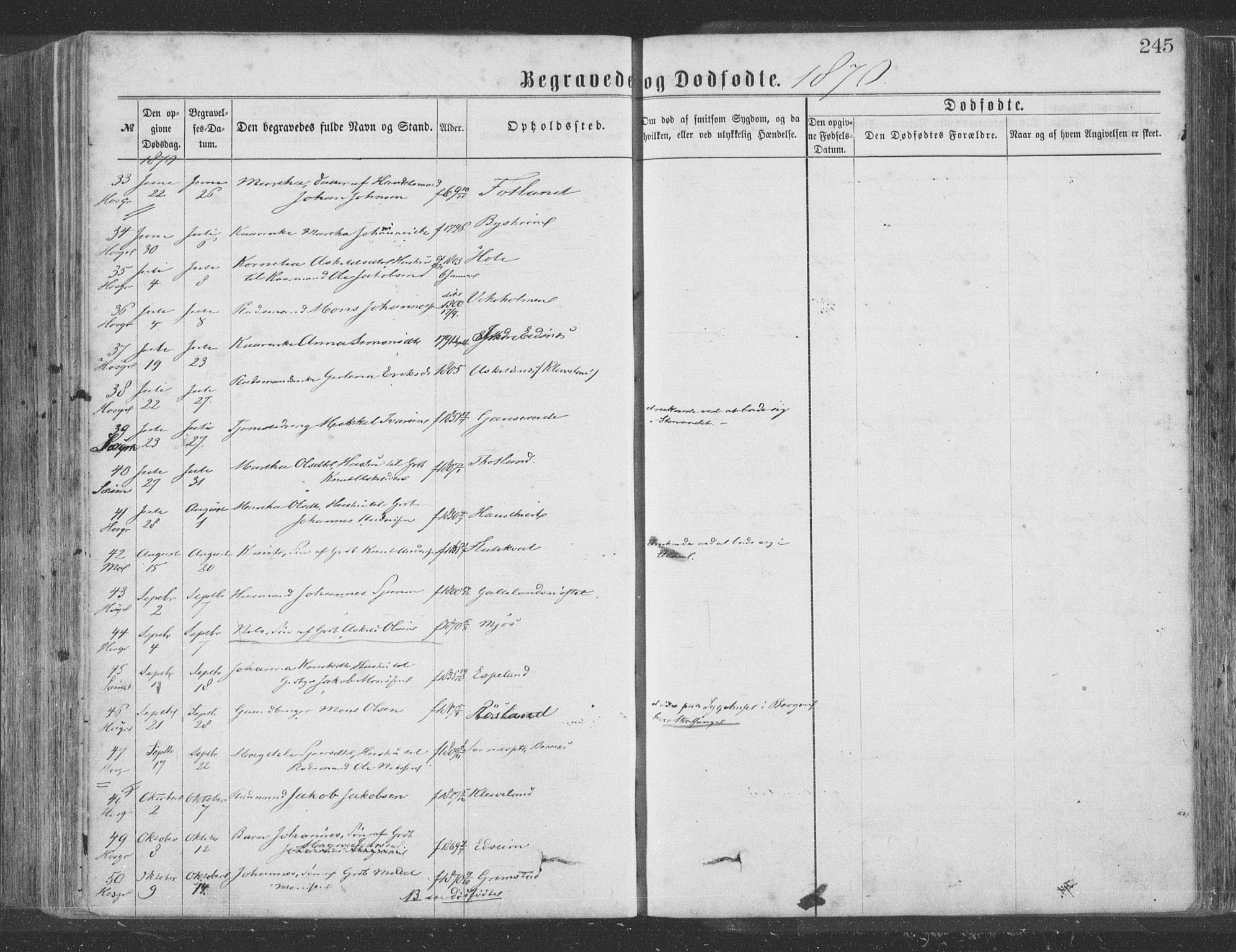 Hosanger sokneprestembete, AV/SAB-A-75801/H/Haa: Parish register (official) no. A 9, 1864-1876, p. 245