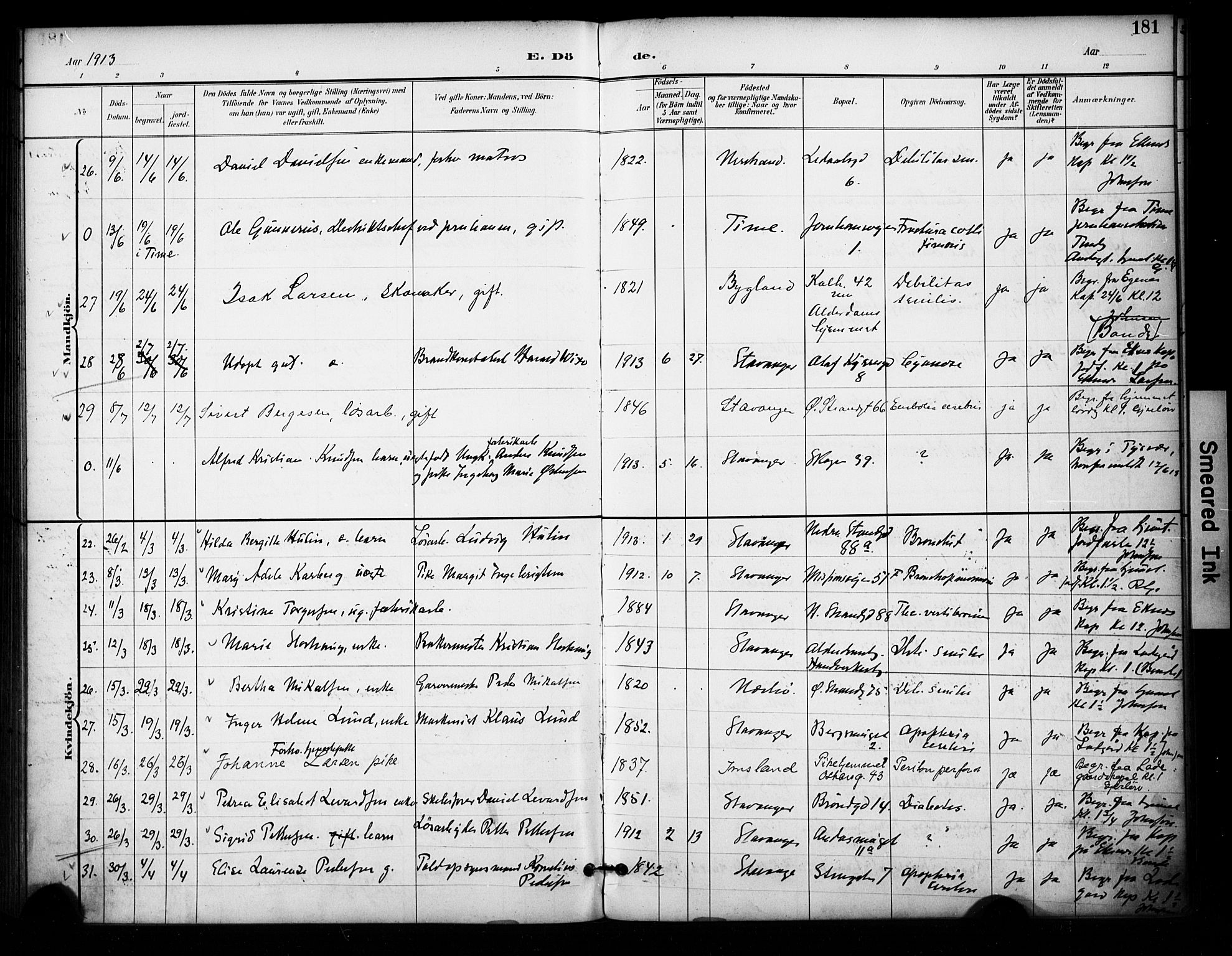 Domkirken sokneprestkontor, AV/SAST-A-101812/001/30/30BA/L0032: Parish register (official) no. A 31, 1896-1917, p. 181