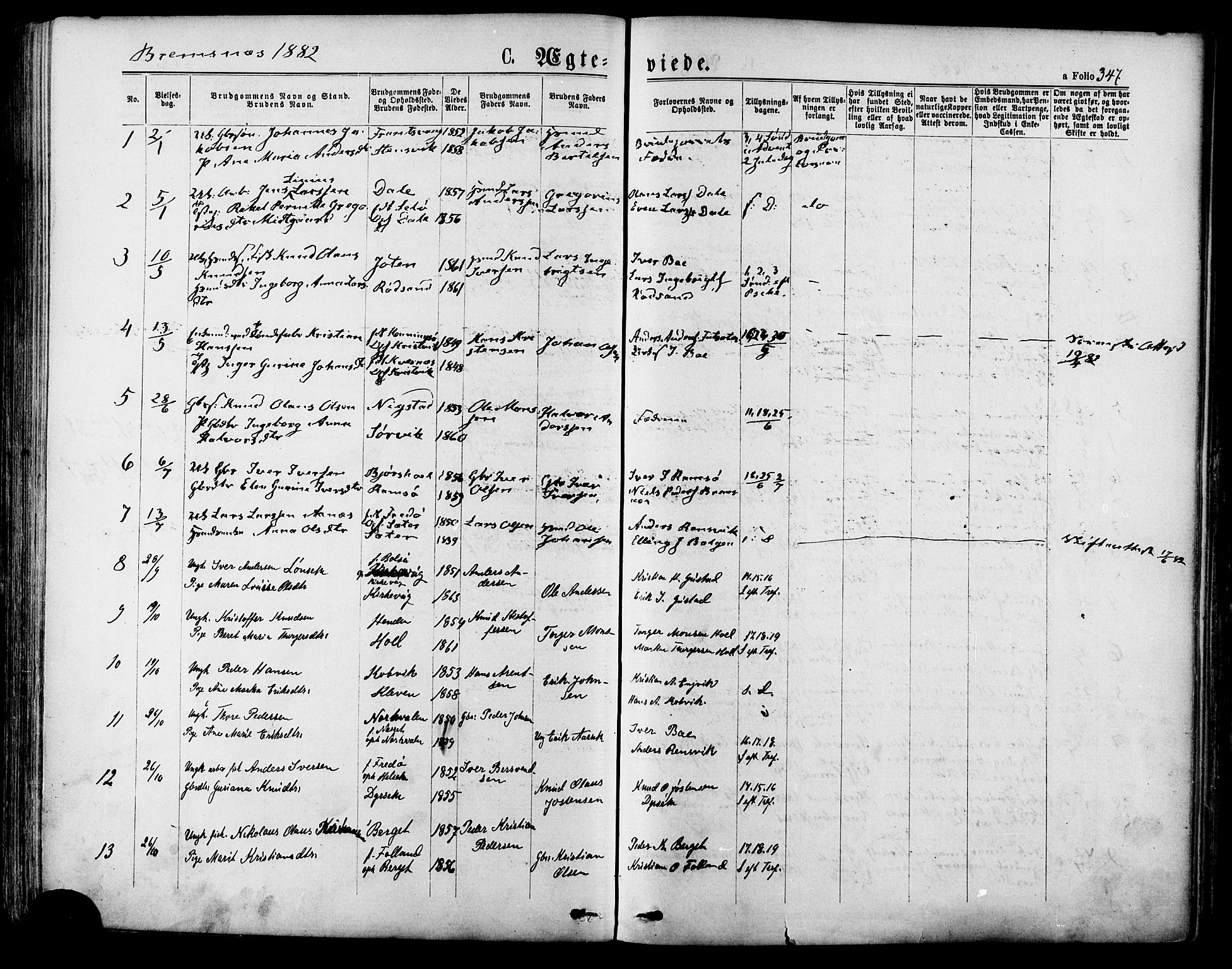 Ministerialprotokoller, klokkerbøker og fødselsregistre - Møre og Romsdal, AV/SAT-A-1454/568/L0806: Parish register (official) no. 568A12 /3, 1878-1884, p. 347