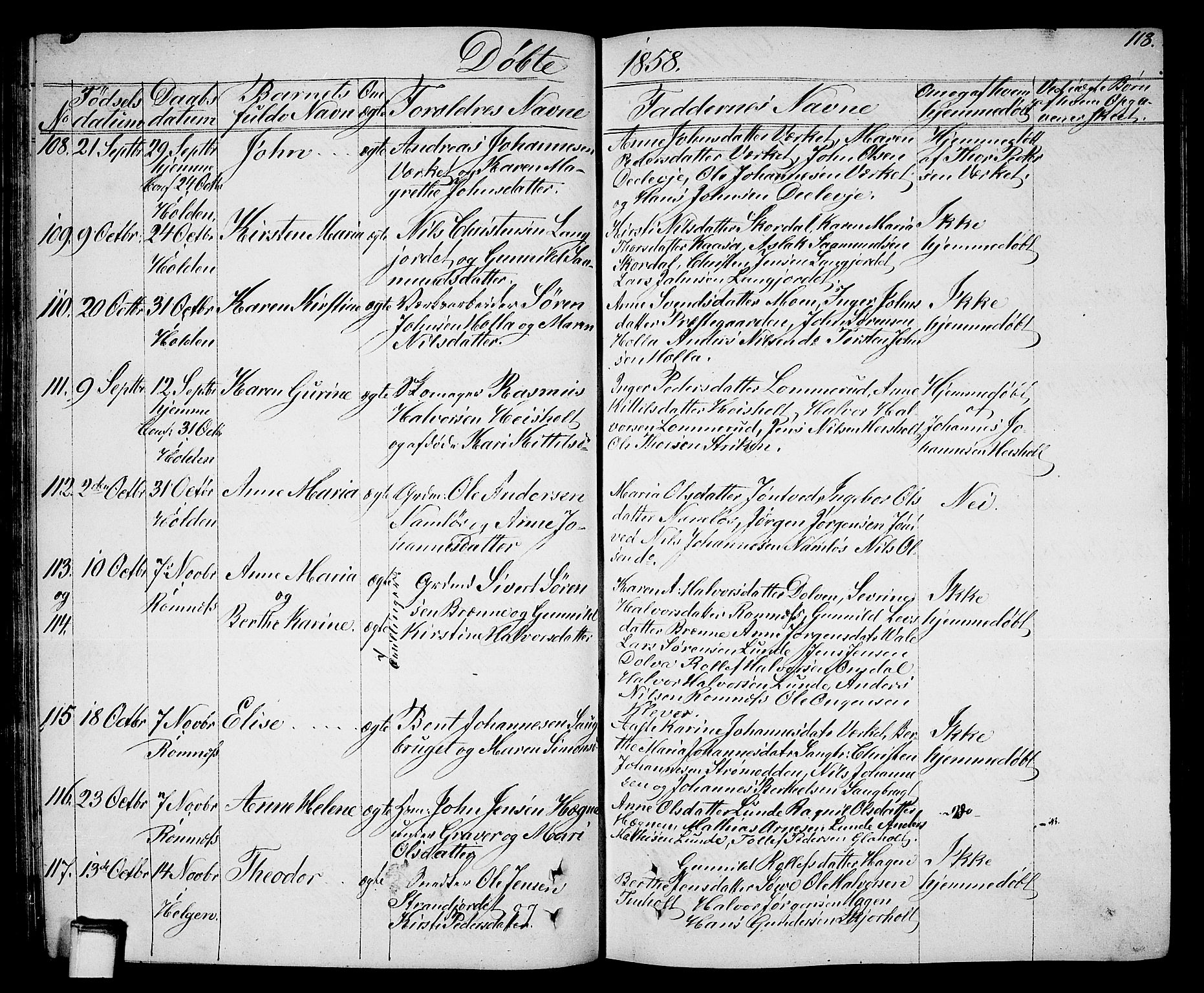 Holla kirkebøker, AV/SAKO-A-272/G/Ga/L0003: Parish register (copy) no. I 3, 1849-1866, p. 118