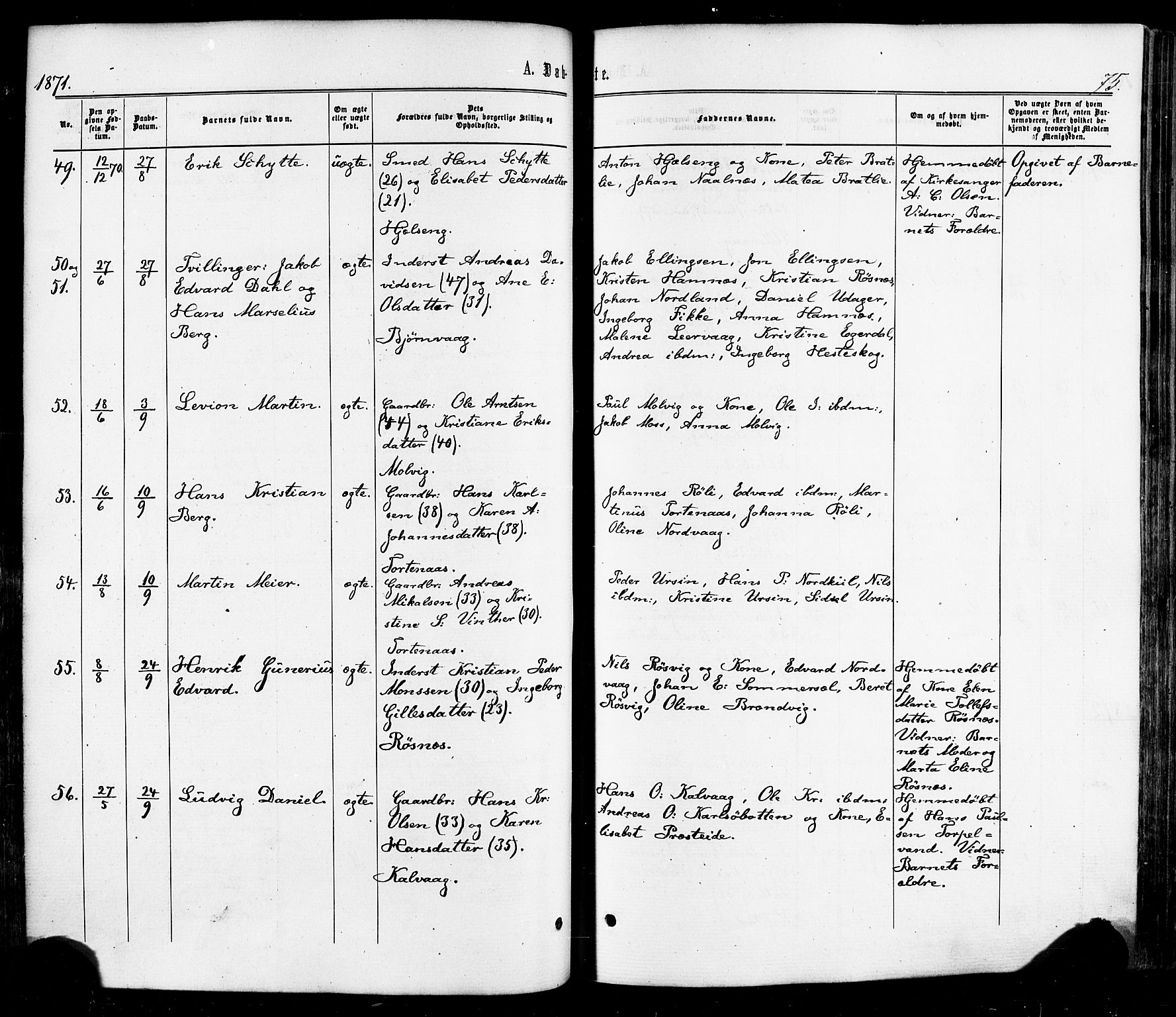 Ministerialprotokoller, klokkerbøker og fødselsregistre - Nordland, SAT/A-1459/859/L0845: Parish register (official) no. 859A05, 1863-1877, p. 75