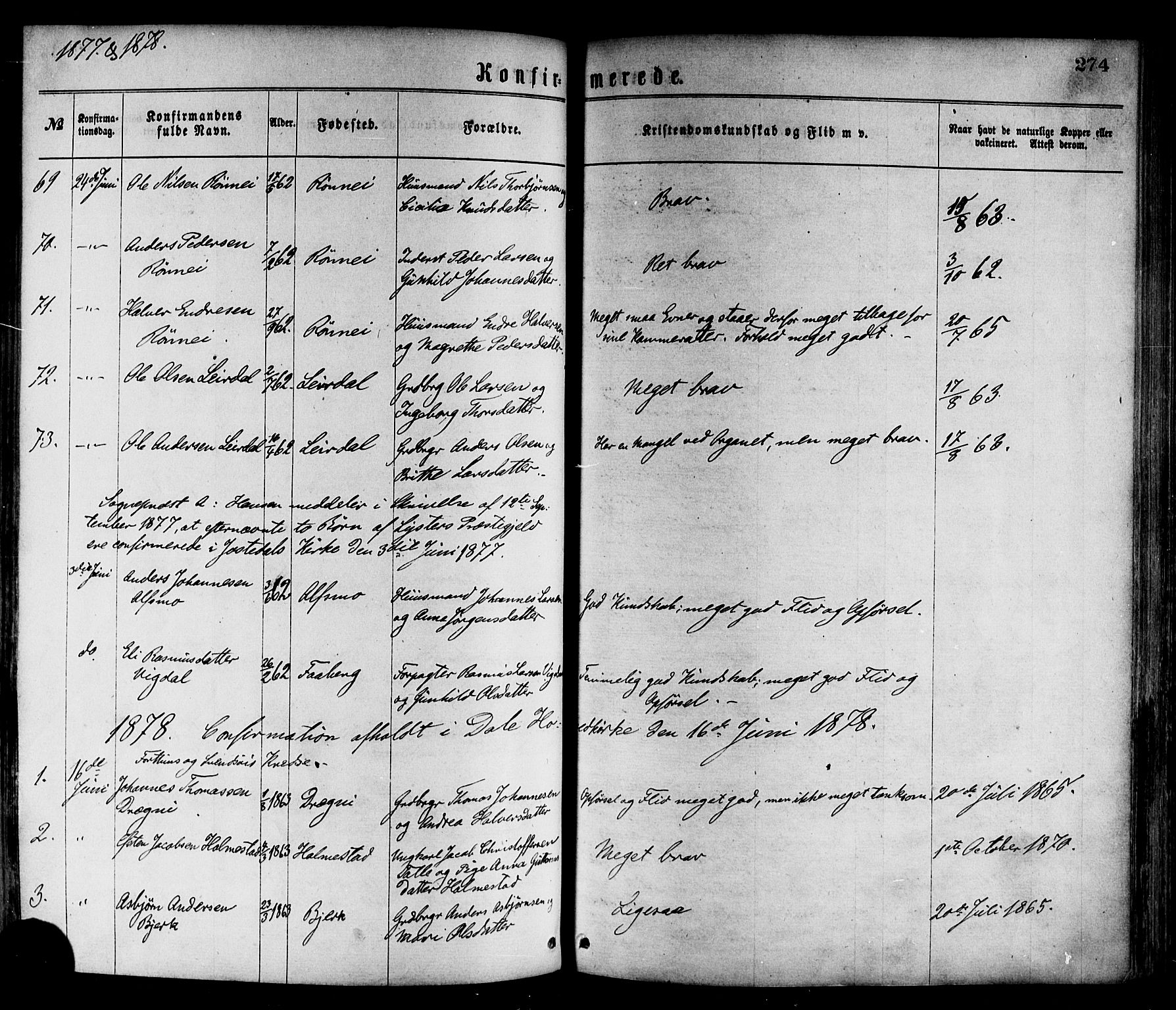 Luster sokneprestembete, AV/SAB-A-81101/H/Haa/Haaa/L0010: Parish register (official) no. A 10, 1871-1886, p. 274