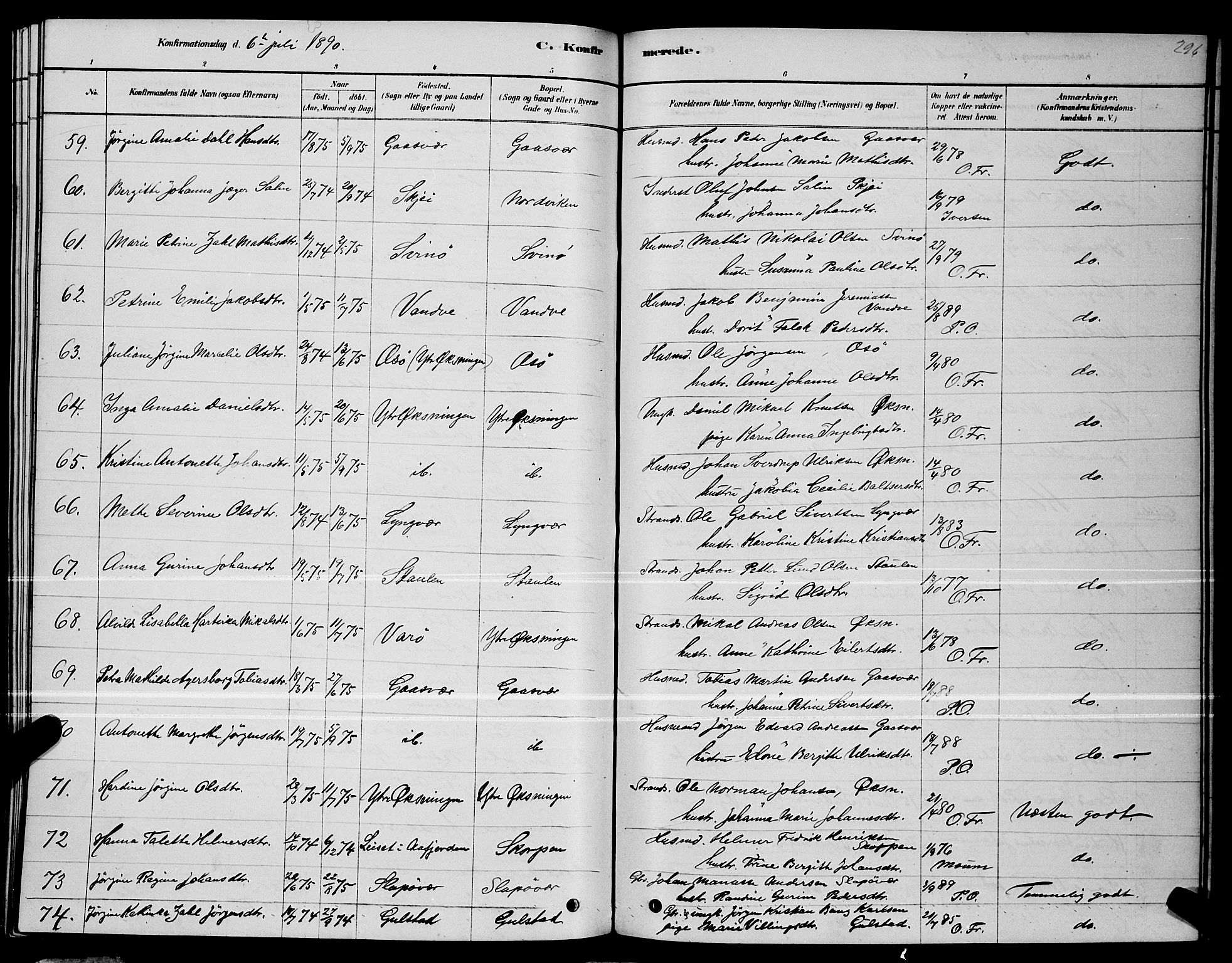 Ministerialprotokoller, klokkerbøker og fødselsregistre - Nordland, AV/SAT-A-1459/834/L0513: Parish register (copy) no. 834C04, 1877-1892, p. 296