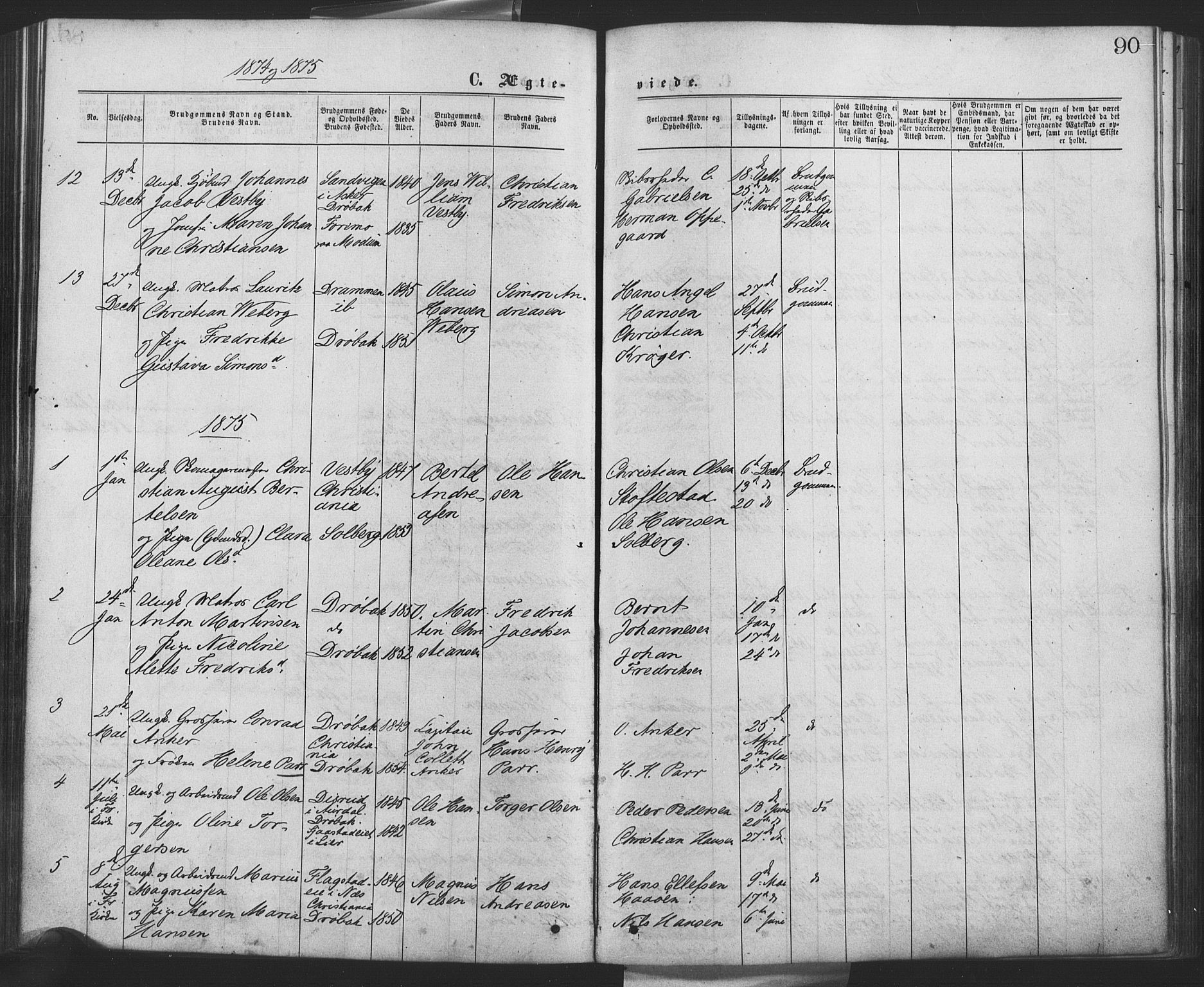 Drøbak prestekontor Kirkebøker, SAO/A-10142a/F/Fa/L0003: Parish register (official) no. I 3, 1871-1877, p. 90