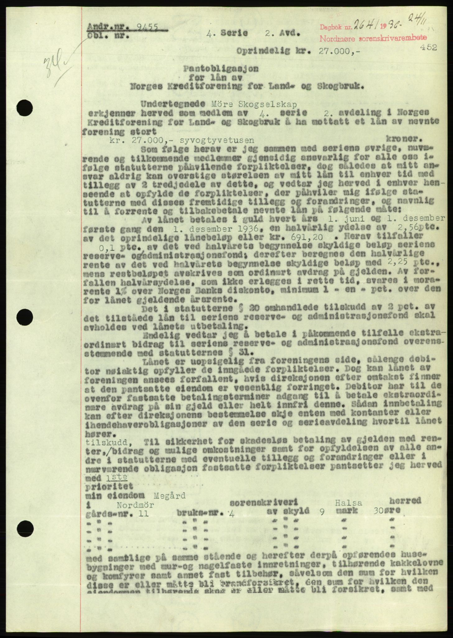 Nordmøre sorenskriveri, AV/SAT-A-4132/1/2/2Ca/L0090: Mortgage book no. B80, 1936-1937, Diary no: : 2641/1936