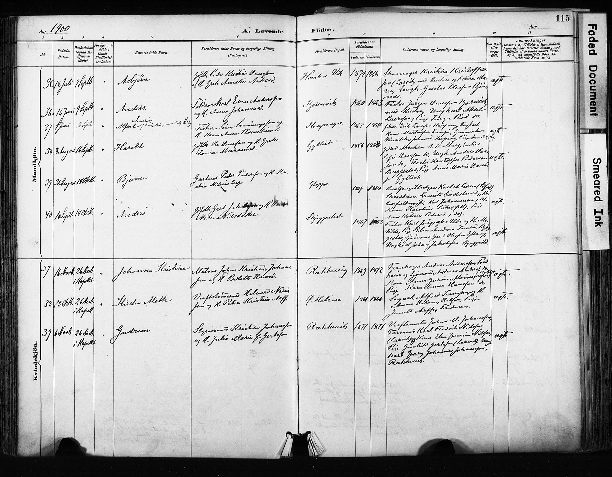 Tjølling kirkebøker, AV/SAKO-A-60/F/Fa/L0009: Parish register (official) no. 9, 1887-1905, p. 115