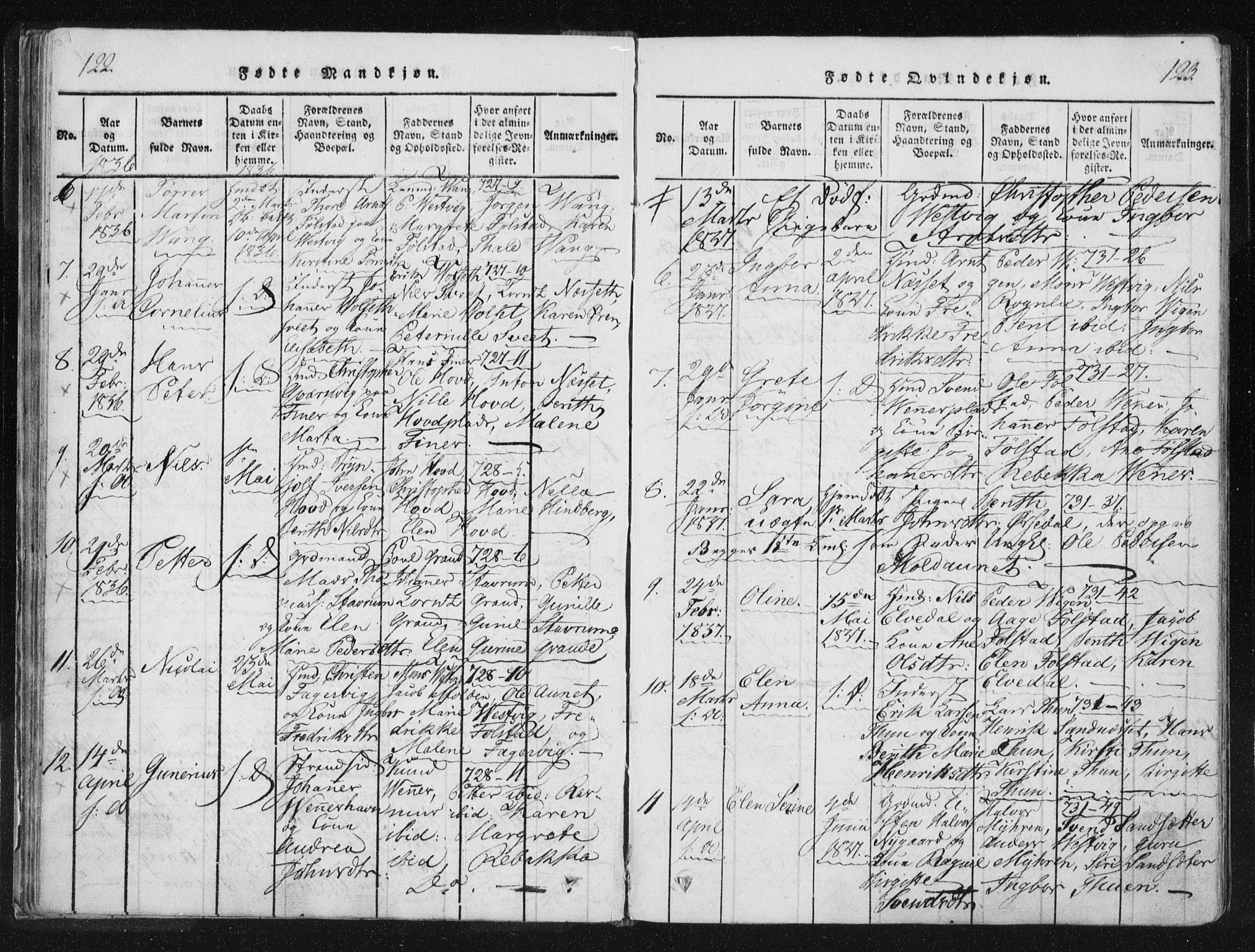Ministerialprotokoller, klokkerbøker og fødselsregistre - Nord-Trøndelag, SAT/A-1458/744/L0417: Parish register (official) no. 744A01, 1817-1842, p. 122-123