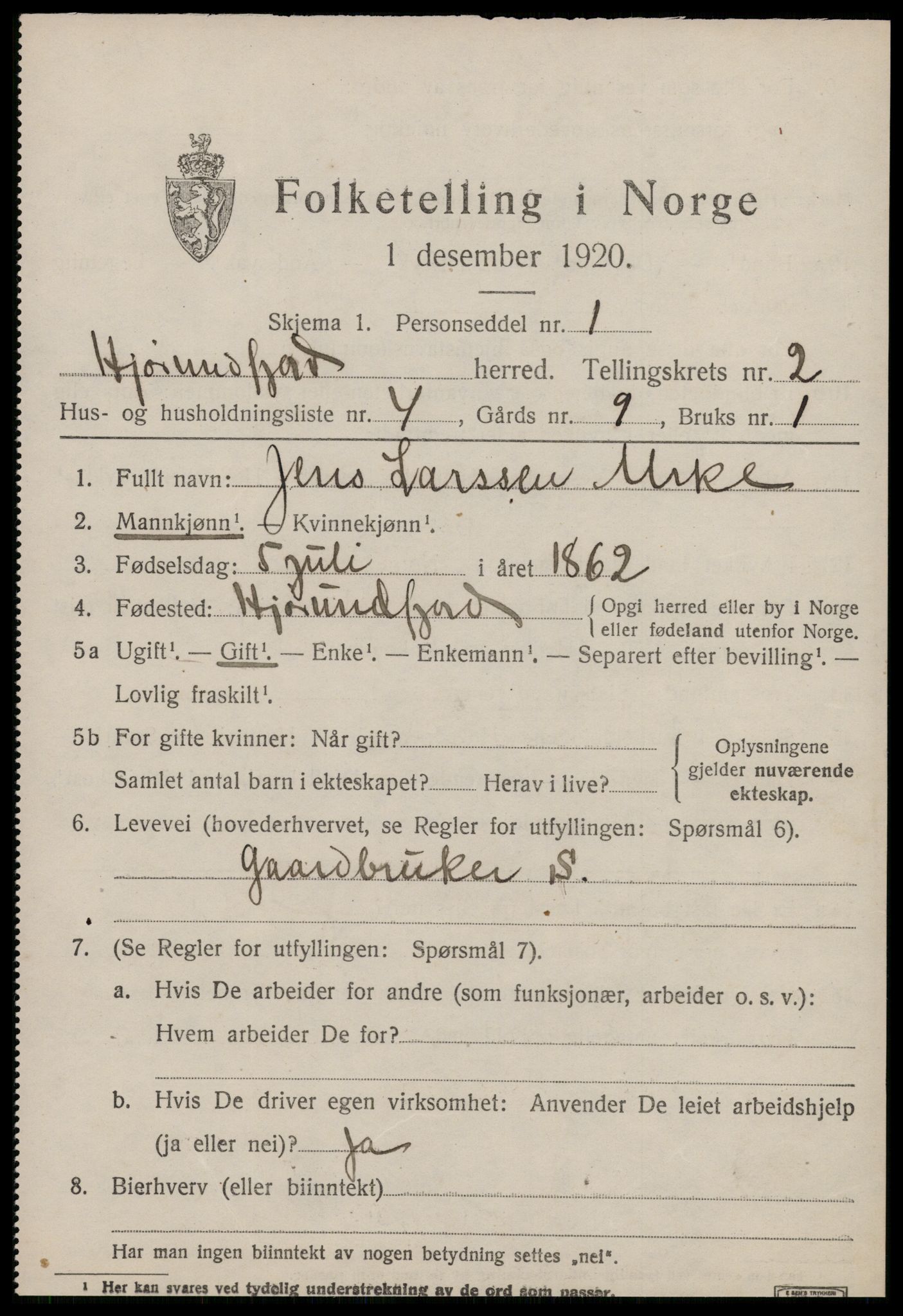 SAT, 1920 census for Hjørundfjord, 1920, p. 801