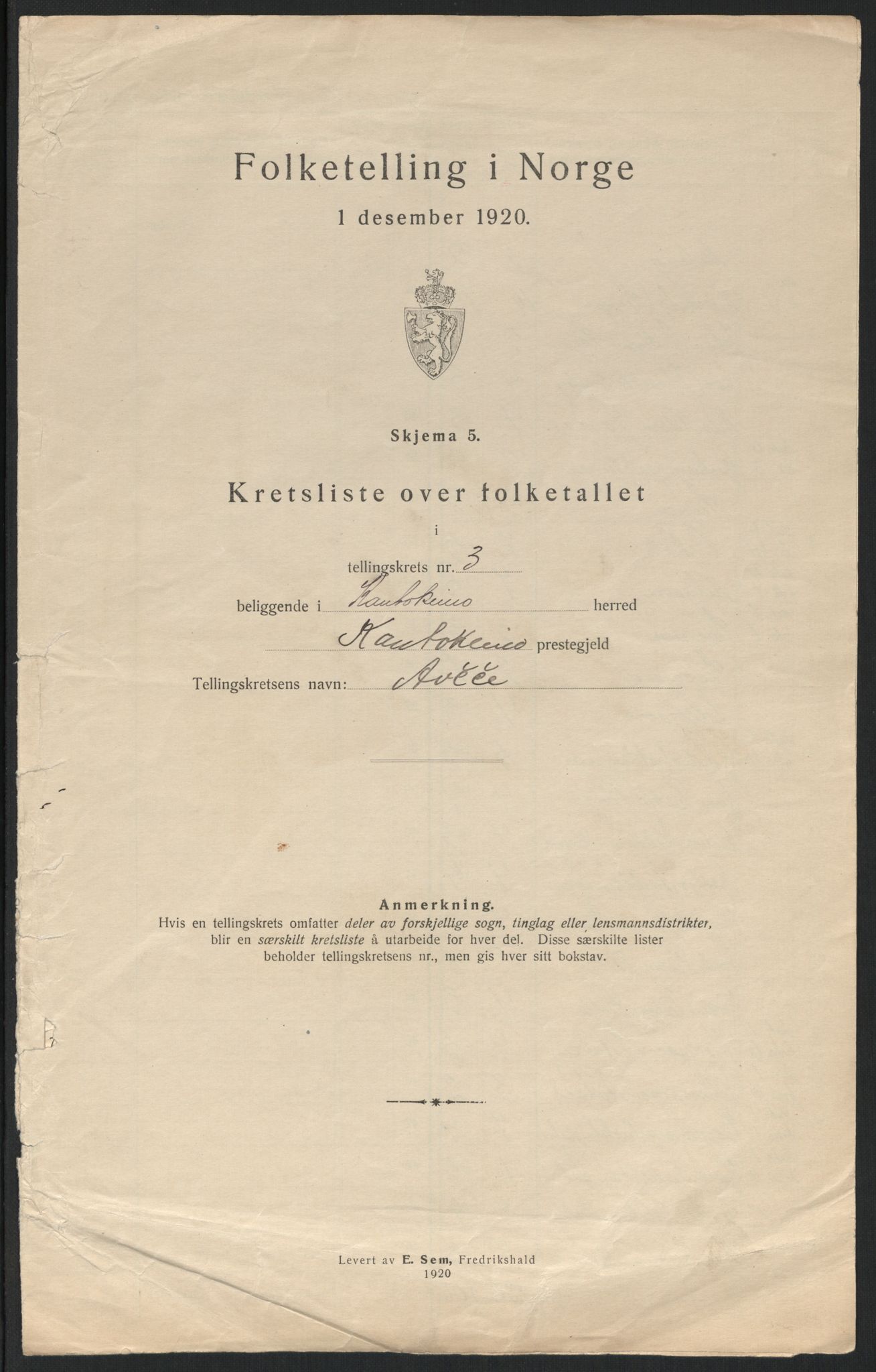 SATØ, 1920 census for Kautokeino, 1920, p. 12