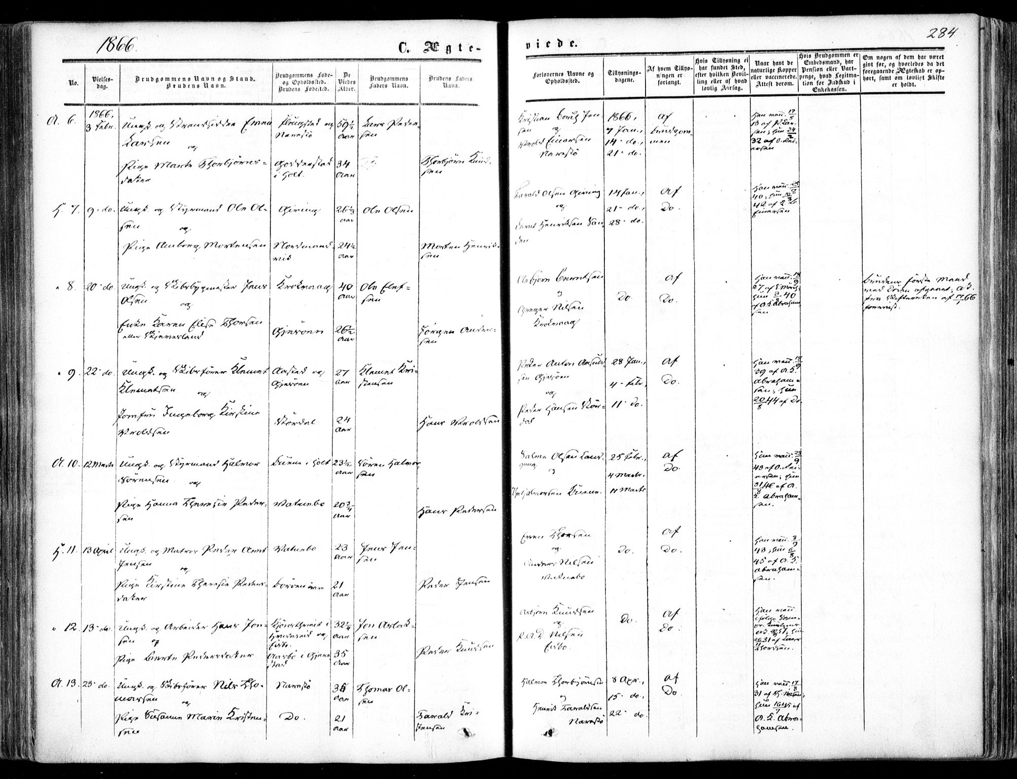 Dypvåg sokneprestkontor, AV/SAK-1111-0007/F/Fa/Faa/L0006: Parish register (official) no. A 6, 1855-1872, p. 284