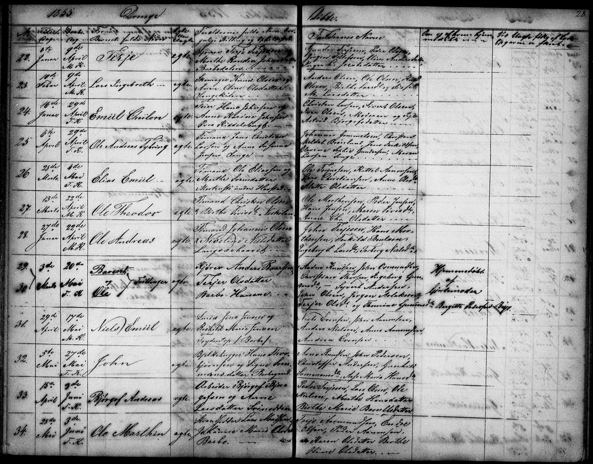 Tromøy sokneprestkontor, SAK/1111-0041/F/Fb/L0002: Parish register (copy) no. B 2, 1851-1858, p. 28