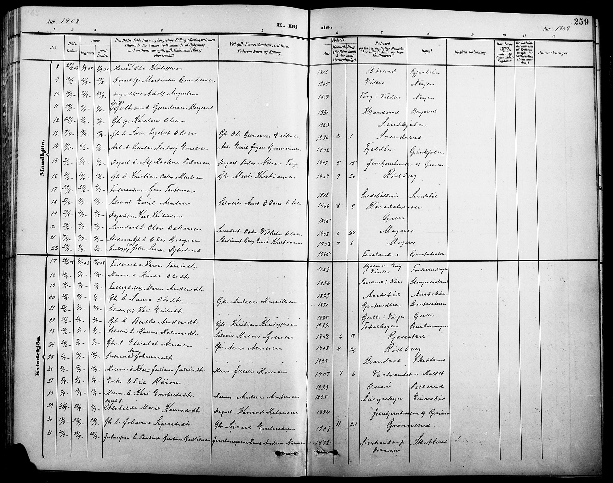 Eidskog prestekontor, SAH/PREST-026/H/Ha/Hab/L0001: Parish register (copy) no. 1, 1895-1917, p. 259