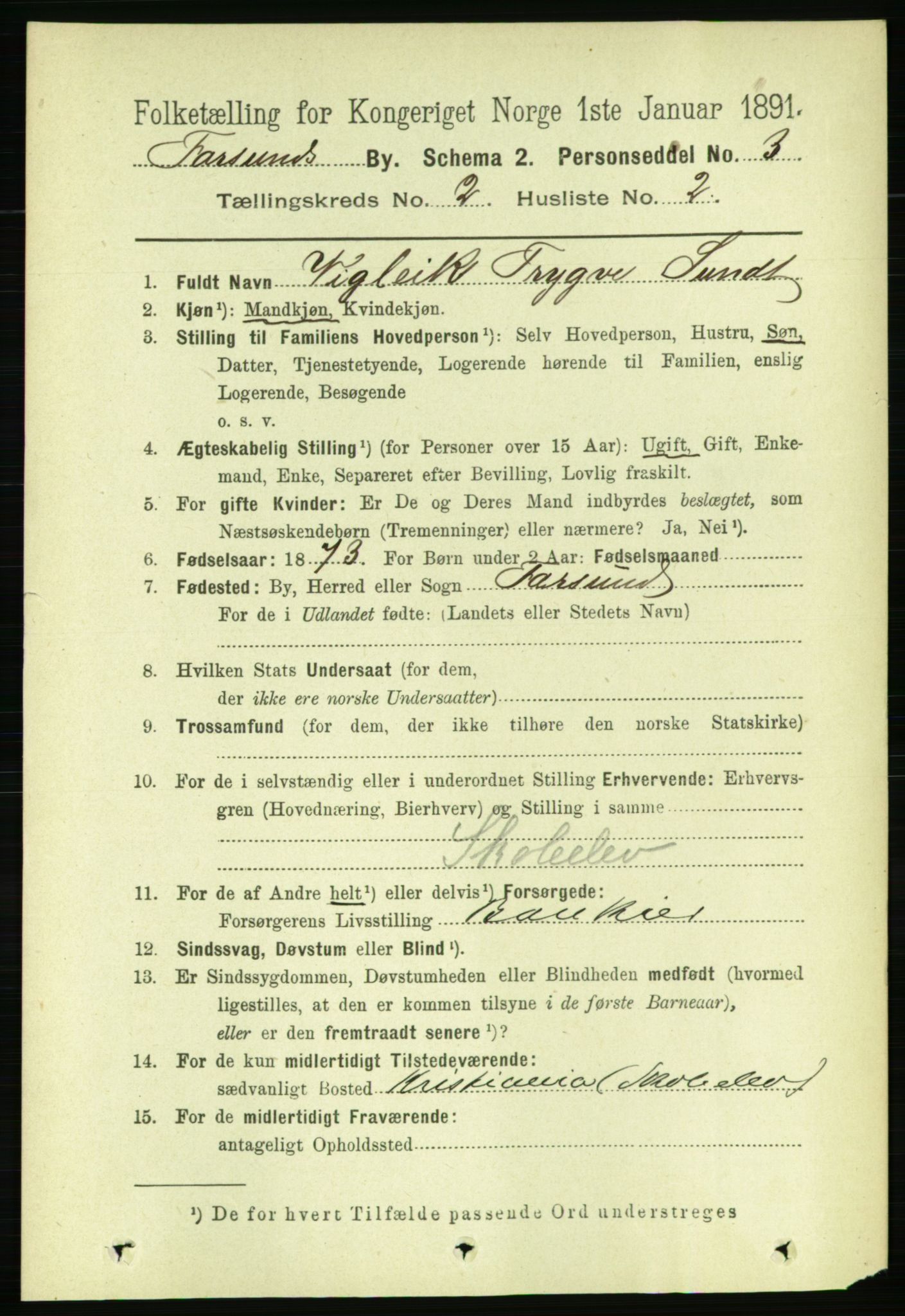 RA, 1891 census for 1003 Farsund, 1891, p. 964