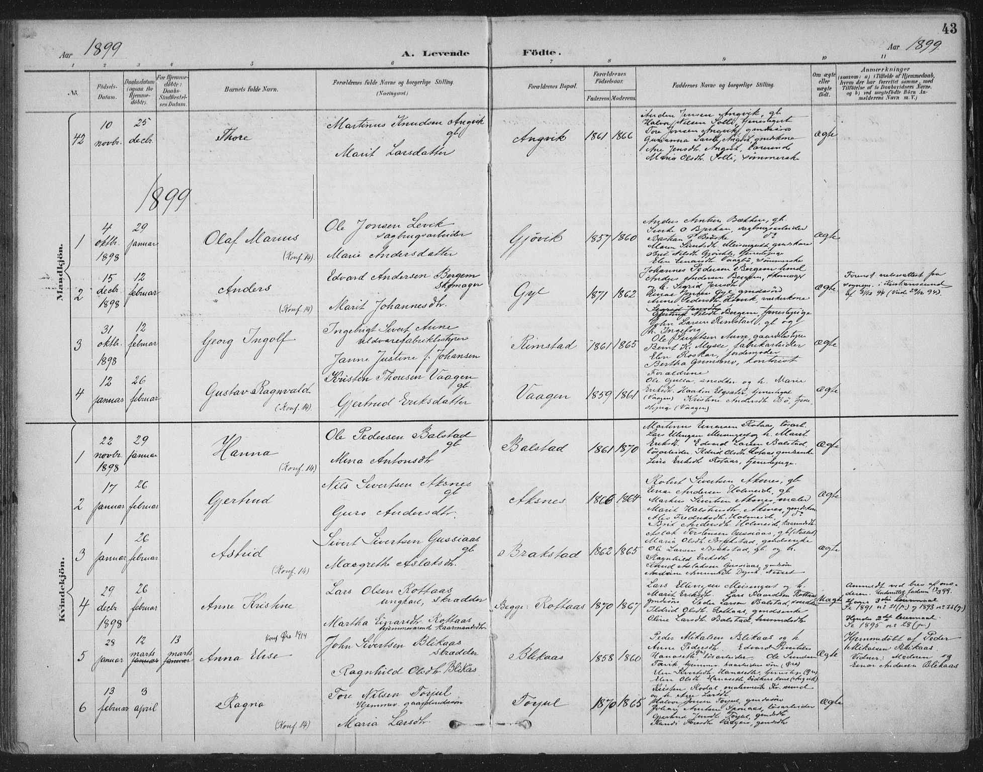 Ministerialprotokoller, klokkerbøker og fødselsregistre - Møre og Romsdal, AV/SAT-A-1454/586/L0988: Parish register (official) no. 586A14, 1893-1905, p. 43