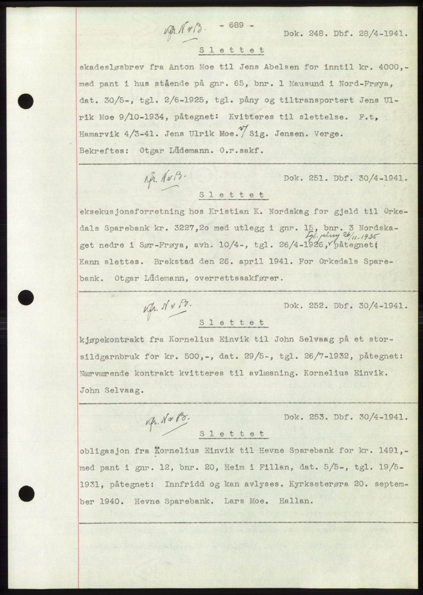 Hitra sorenskriveri, AV/SAT-A-0018/2/2C/2Ca: Mortgage book no. C1, 1936-1945, Diary no: : 248/1941