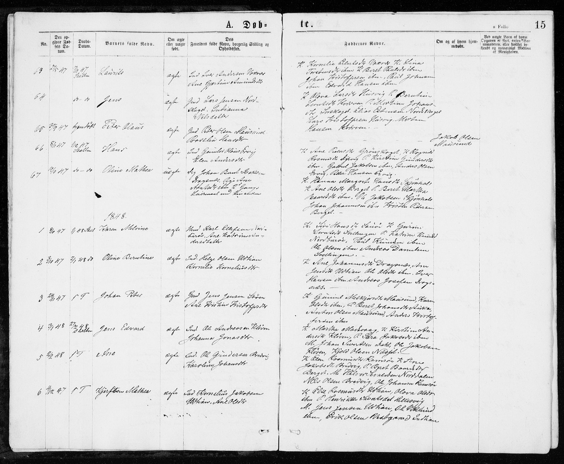 Ministerialprotokoller, klokkerbøker og fødselsregistre - Sør-Trøndelag, SAT/A-1456/640/L0576: Parish register (official) no. 640A01, 1846-1876, p. 15