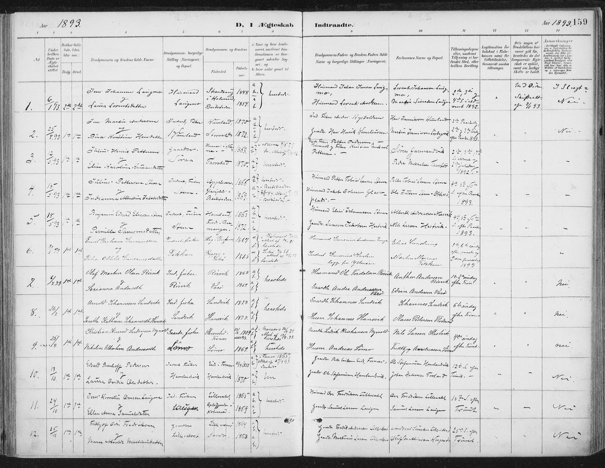 Ministerialprotokoller, klokkerbøker og fødselsregistre - Nord-Trøndelag, SAT/A-1458/784/L0673: Parish register (official) no. 784A08, 1888-1899, p. 159